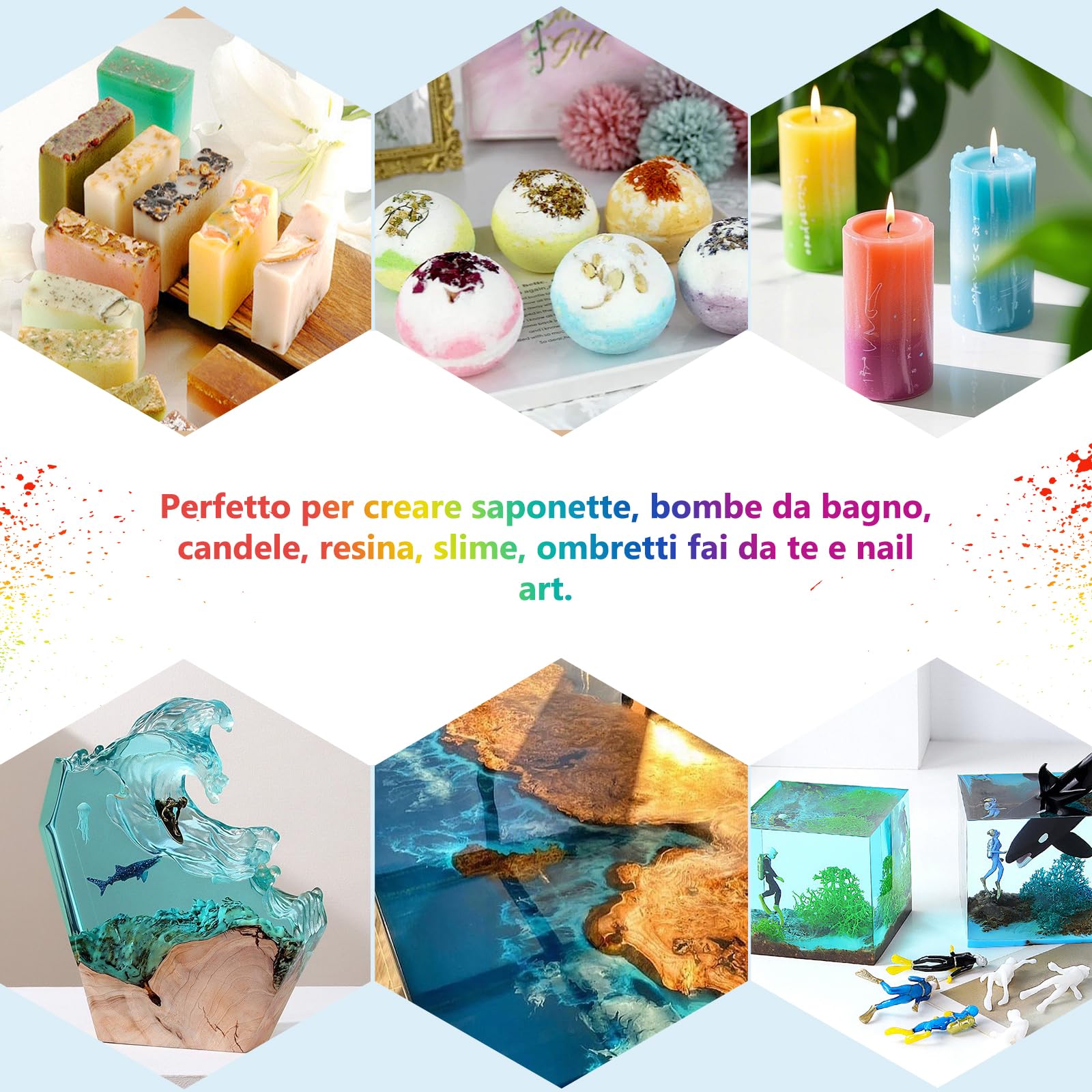 DEWEL Polvere di Mica 15 Colori × 10 G, Pigmento Resina Epossidica, Mica Polvere Colorante di Sapone, per Fabbricazione di Candela, Kit di Sapone, Trucco, Smalto per Unghie, Lucidalabbra, Bomboletta