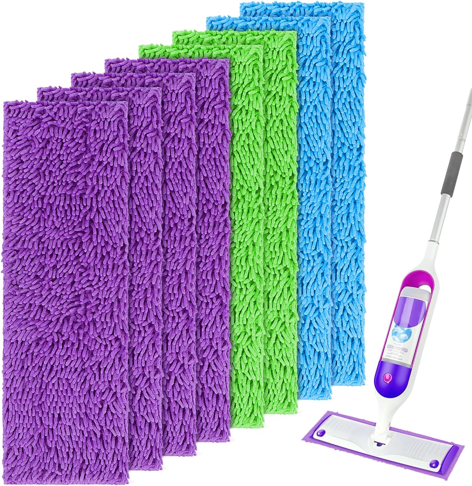 UNIMADE Reusable Mop Pads for Swiffer PowerMop, 8 Pack Microfiber Mop Pad Refill with Scrubber Strips for 13''-15'' SprayMop, Washable Mop Pads Use for Most Floor Types, Designed for Pets - Multicolor