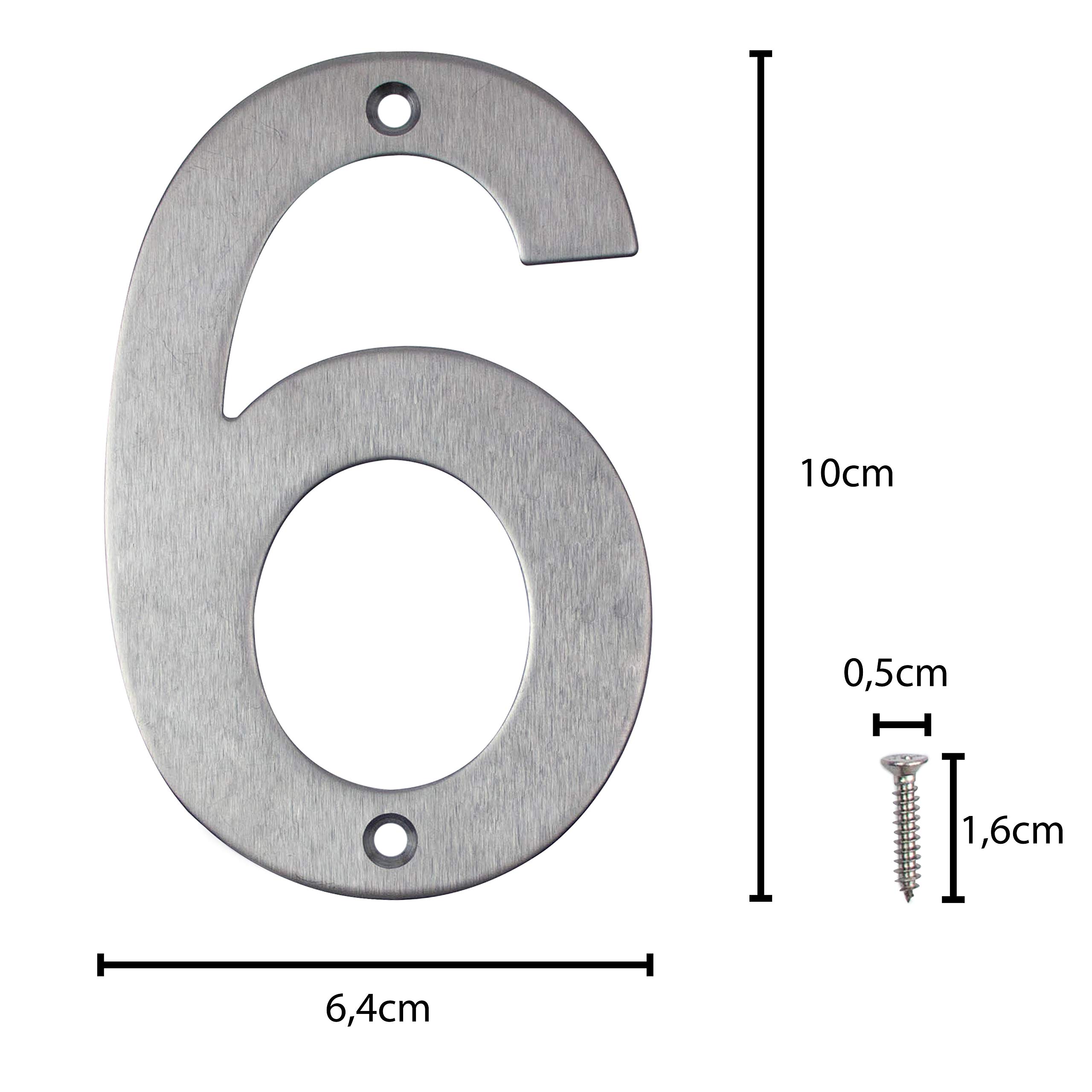 Numero civico in acciaio inox per avvitare, altezza 10 cm, numero civico design (6)