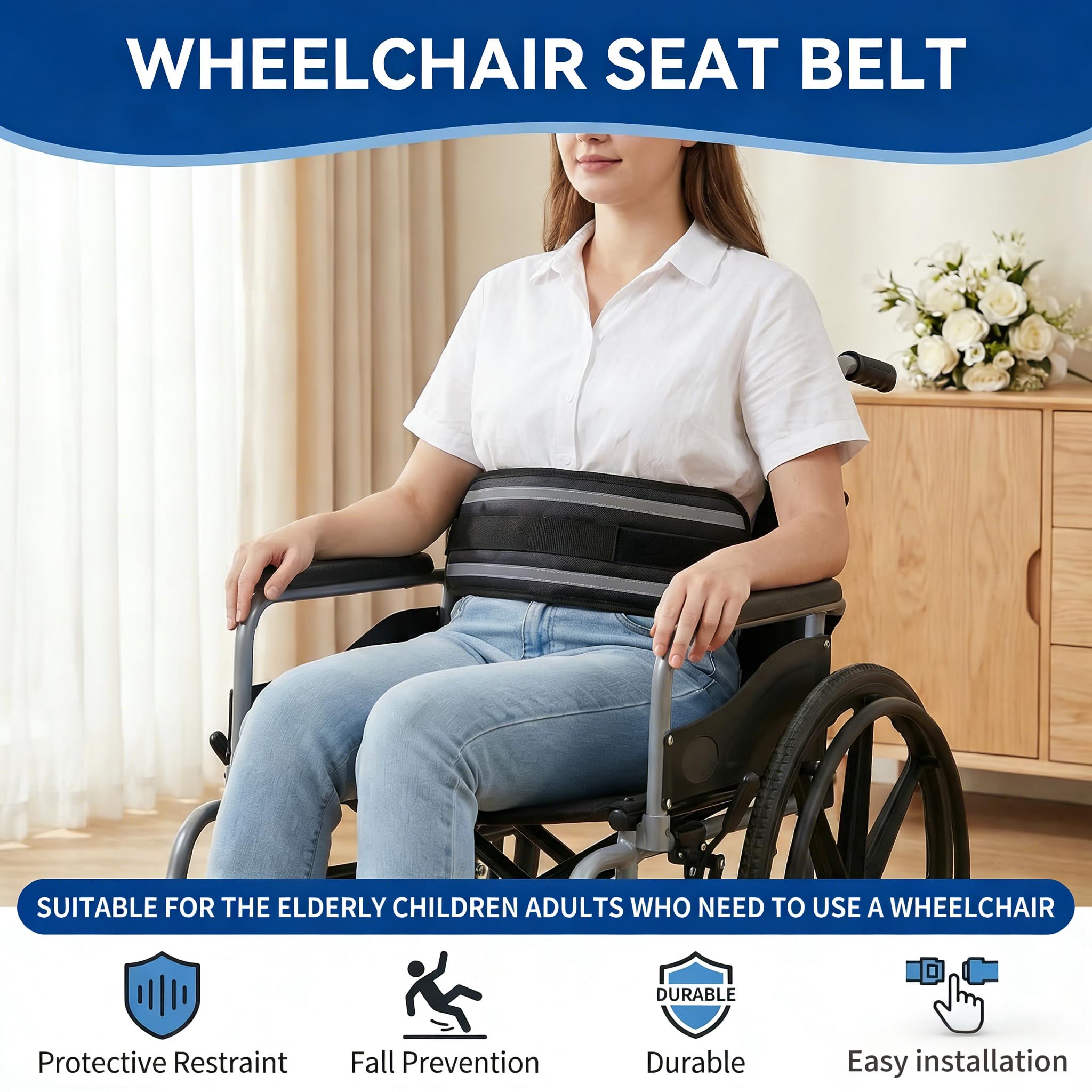 Cinturón de seguridad para silla de ruedas para adultos, cinturón de seguridad para ancianos y personas mayores, correa de seguridad ajustable para silla de ruedas, arnés de sujeción para silla y cama