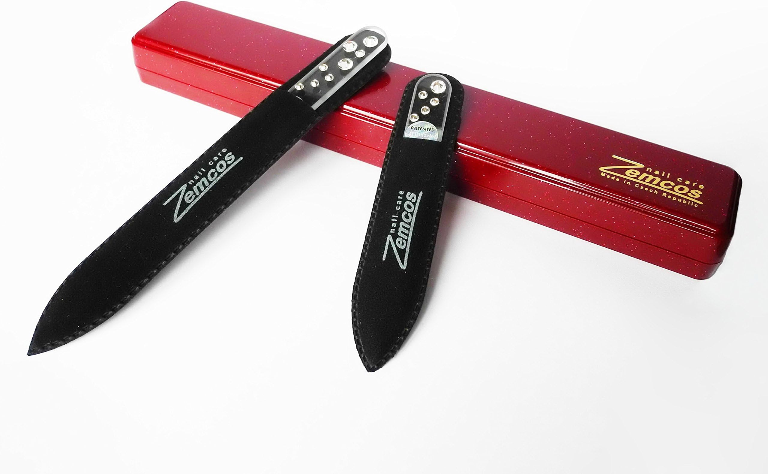 Zemcos Crystal Glass Nail File โ Premium Nailing Filing set of 2 pcs with Carrying case โ Luxury Manicure kit with Swarovski Crystals