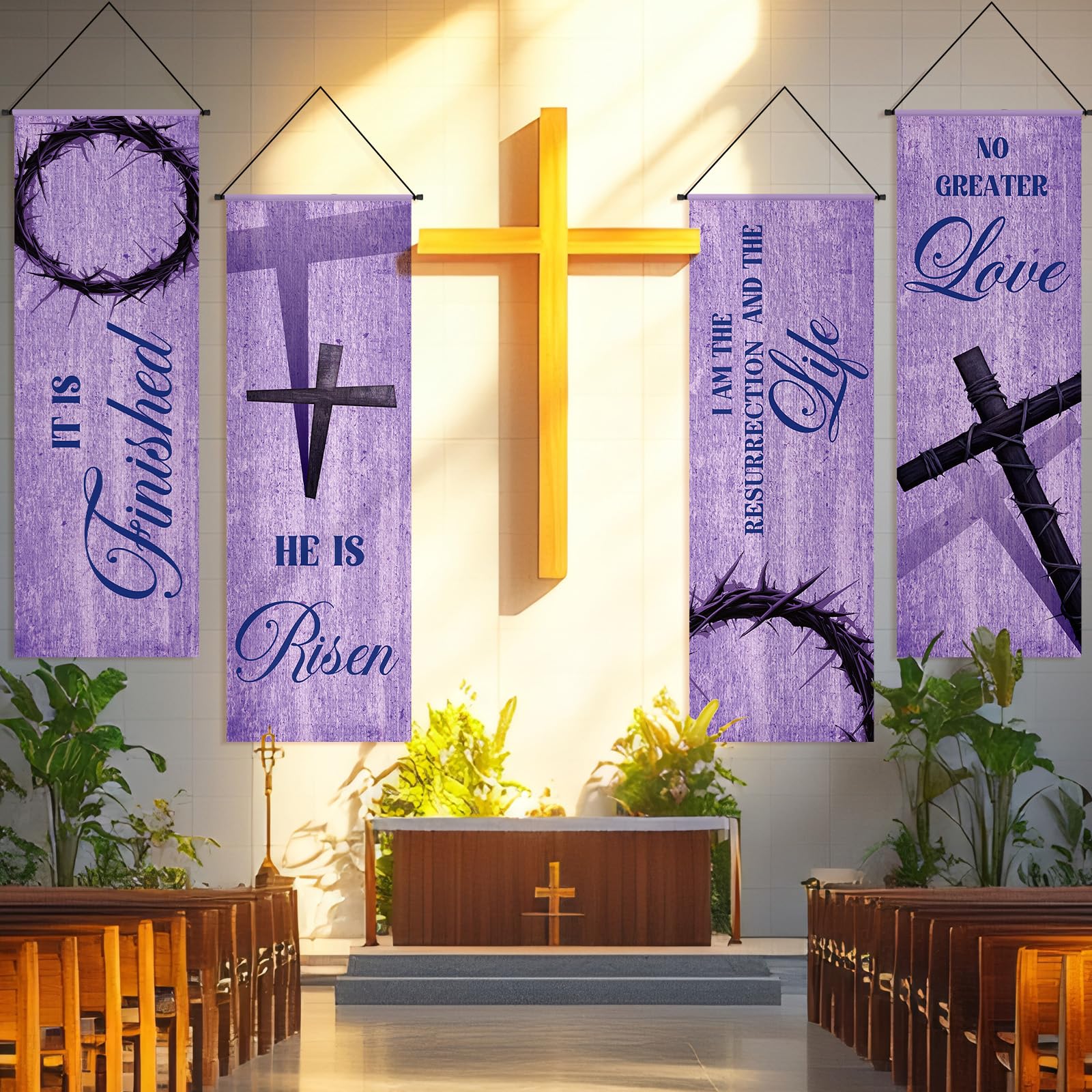 Cinrobiye Church Banners with Scripture for Sanctuary Wall Christian Religious Praise Worship Bible Verse Exquisite Welcome Hanging Backdrop Scripture Signs for Church Home Sunday School Decor