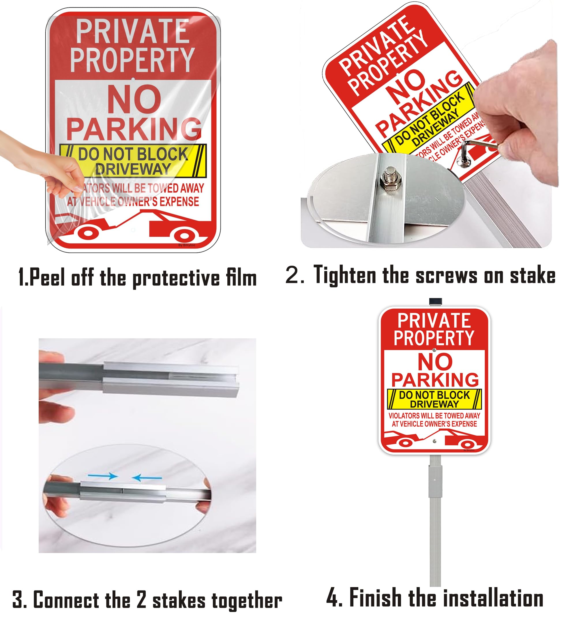 2 Pack Private Property No Parking Sign – 14x10 Inch Reflective Aluminum, 36" Stake, Do Not Block Driveway