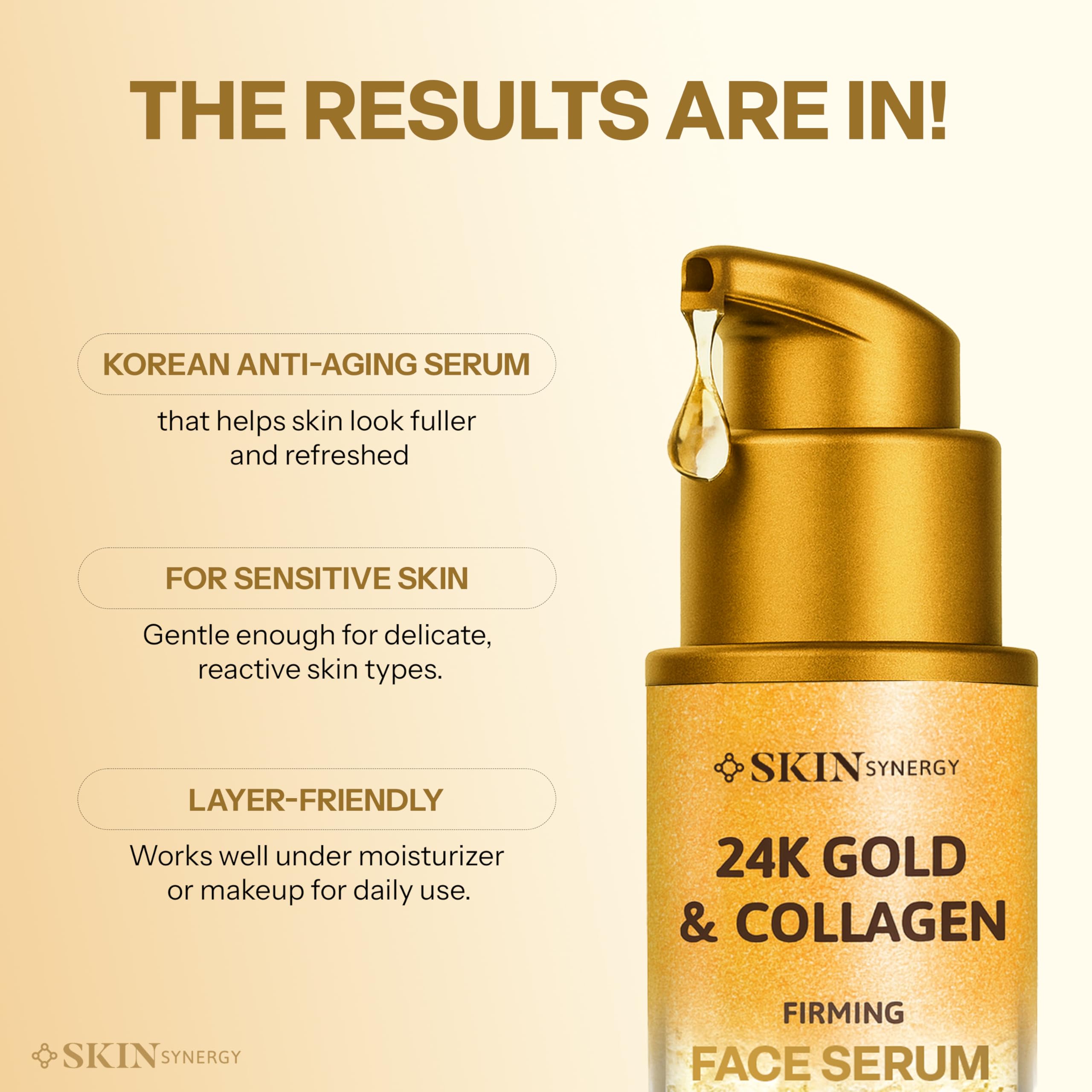 Face Serum with 24K Gold & Collagen – Hydrating, Firming & Radiance Boosting Formula – Dermatologist Tested, Anti-Aging, Korean Skin Care – Clean Beauty, Vegan, Cruelty Free – 1.69 Fl Oz