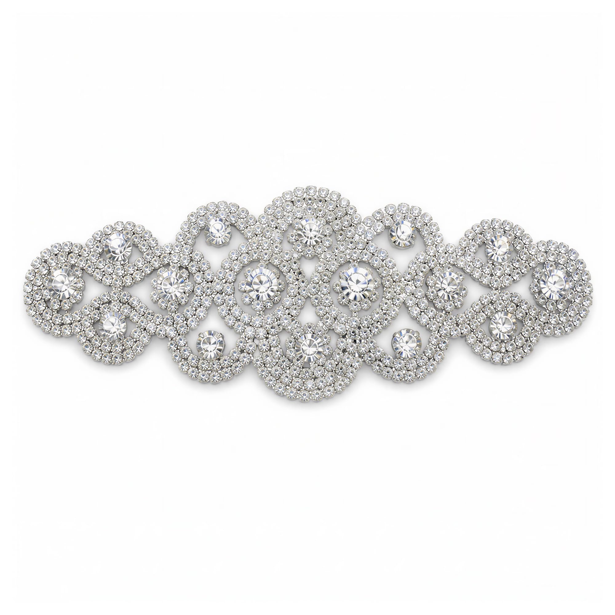 Trimming Shop Silver Diamante Crystal Rhinestone Sew on Motif 180mm x 60mm — image 1