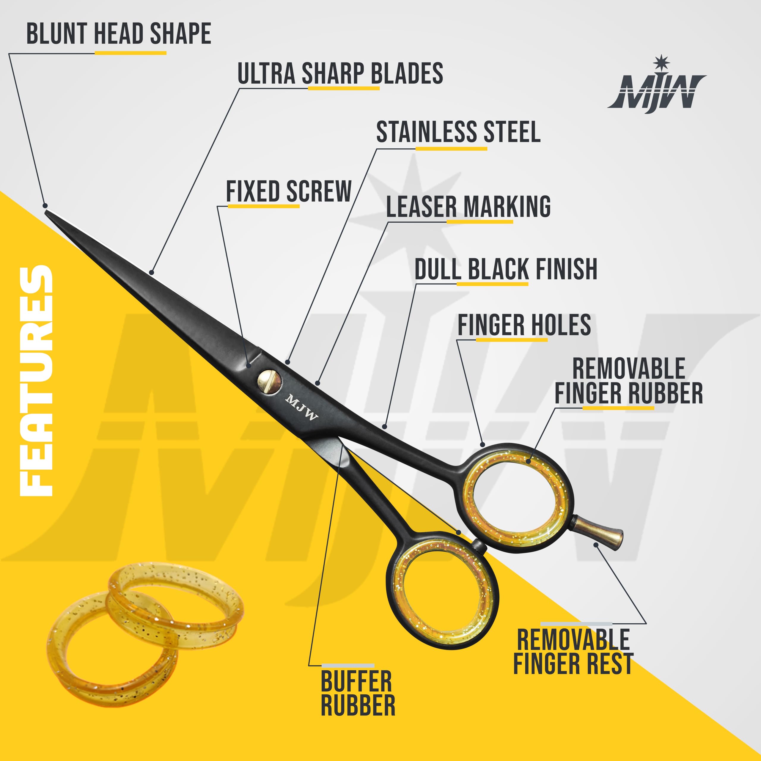 MJW Professional Barber Scissors 6.5" (Black), Stainless Steel Hair Cutting Shears for Hairdressers Salon & Home - Image 3