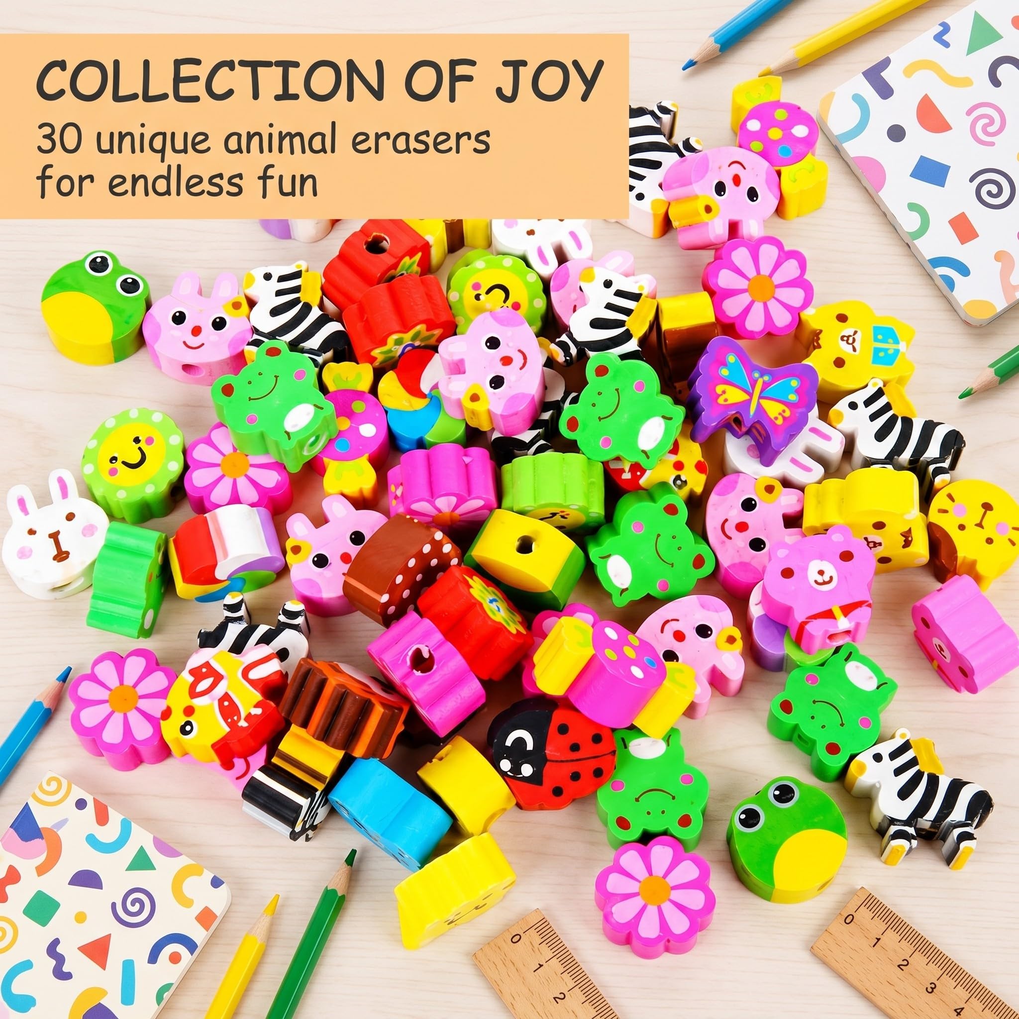 KYLOS Gomme Da Cancellare Animali Per Bambini 30 Pezzi Colori Misti