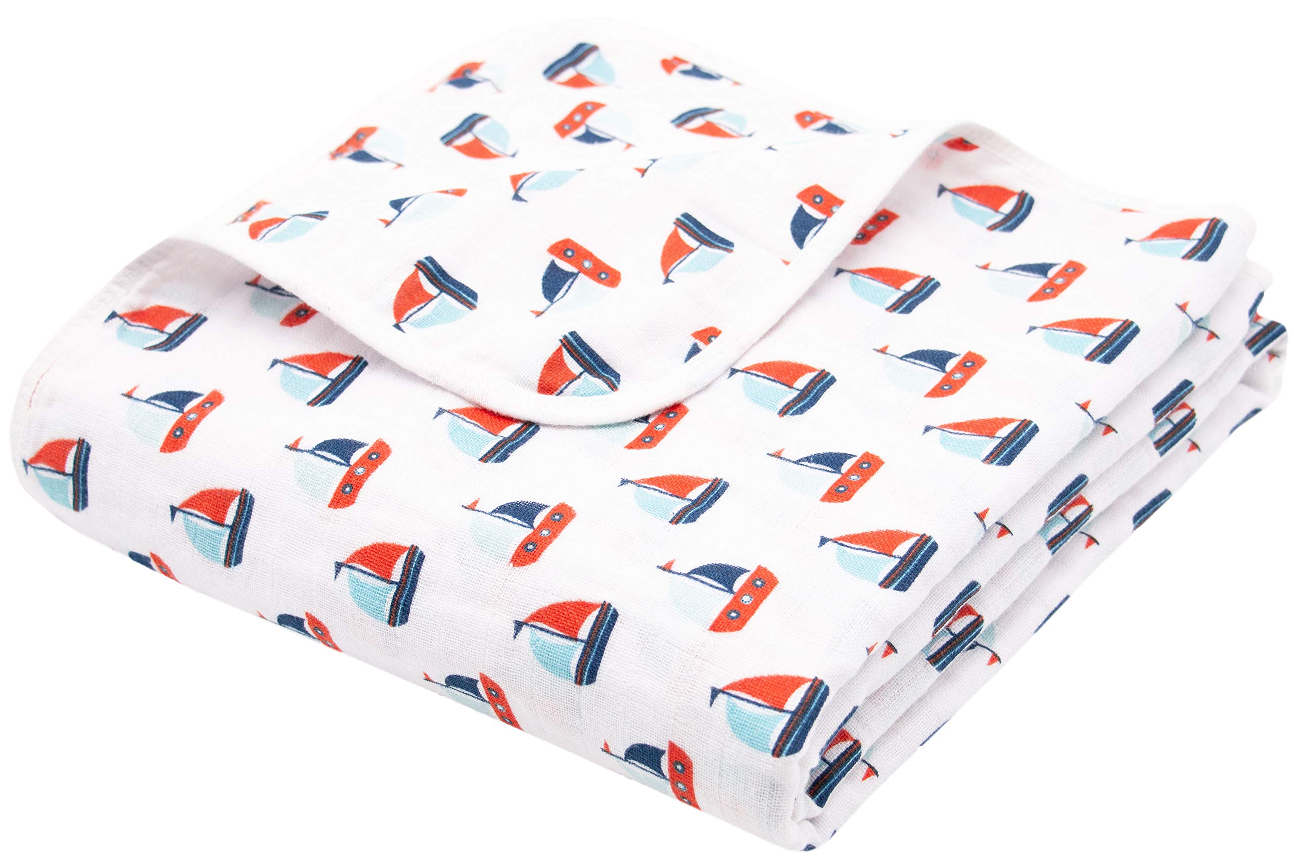 ZOLLNER coperta per neonato, a 2 strati, 100% cotone musselin, 120x120 cm, barche