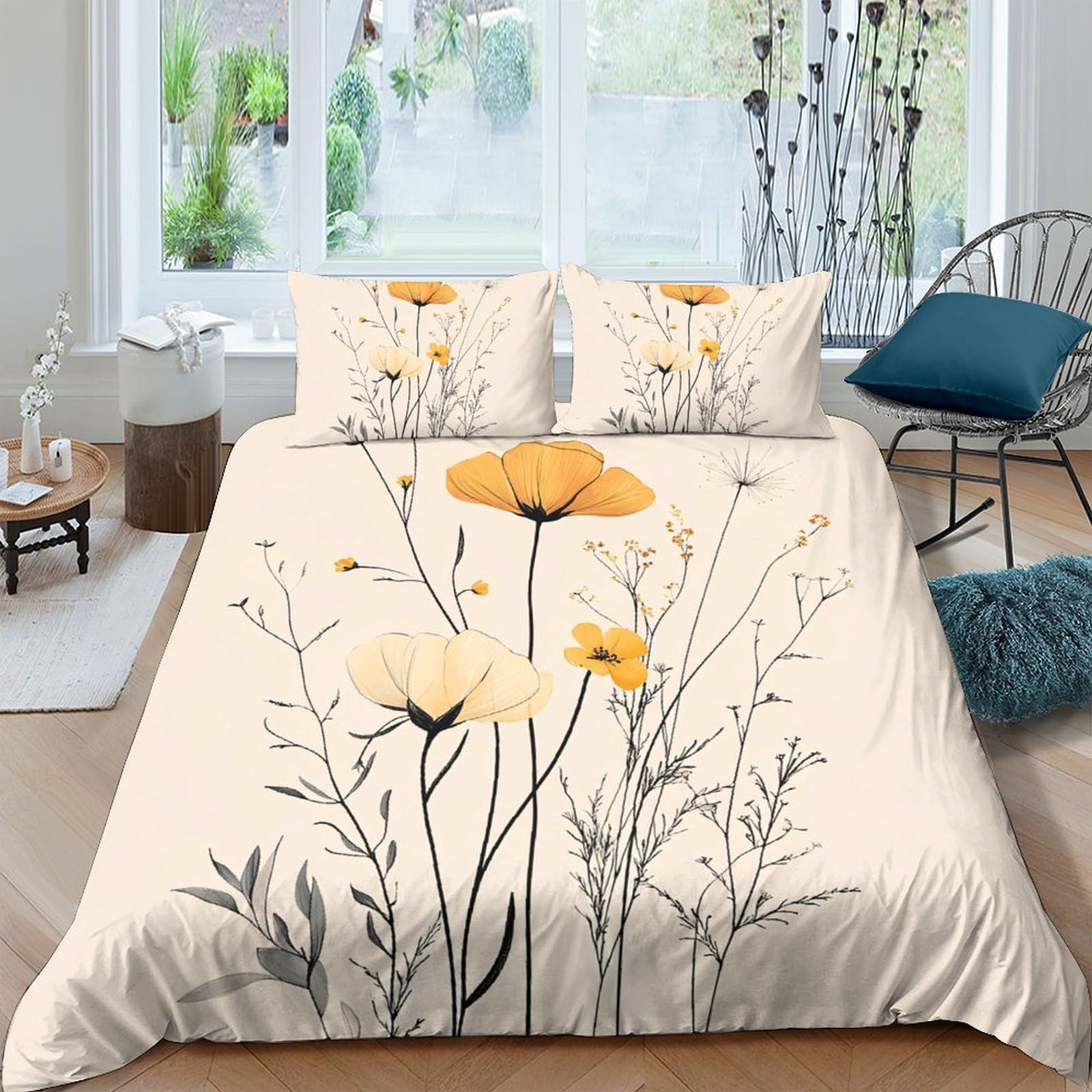 Ctjqhvkz Style-8 3D Printed Poppy Wildflower Fitted Sheet Microfiber Soft Orange Yellow Floral Mattress Cover For Bedroom Dorm Decor Single（135X200cm）