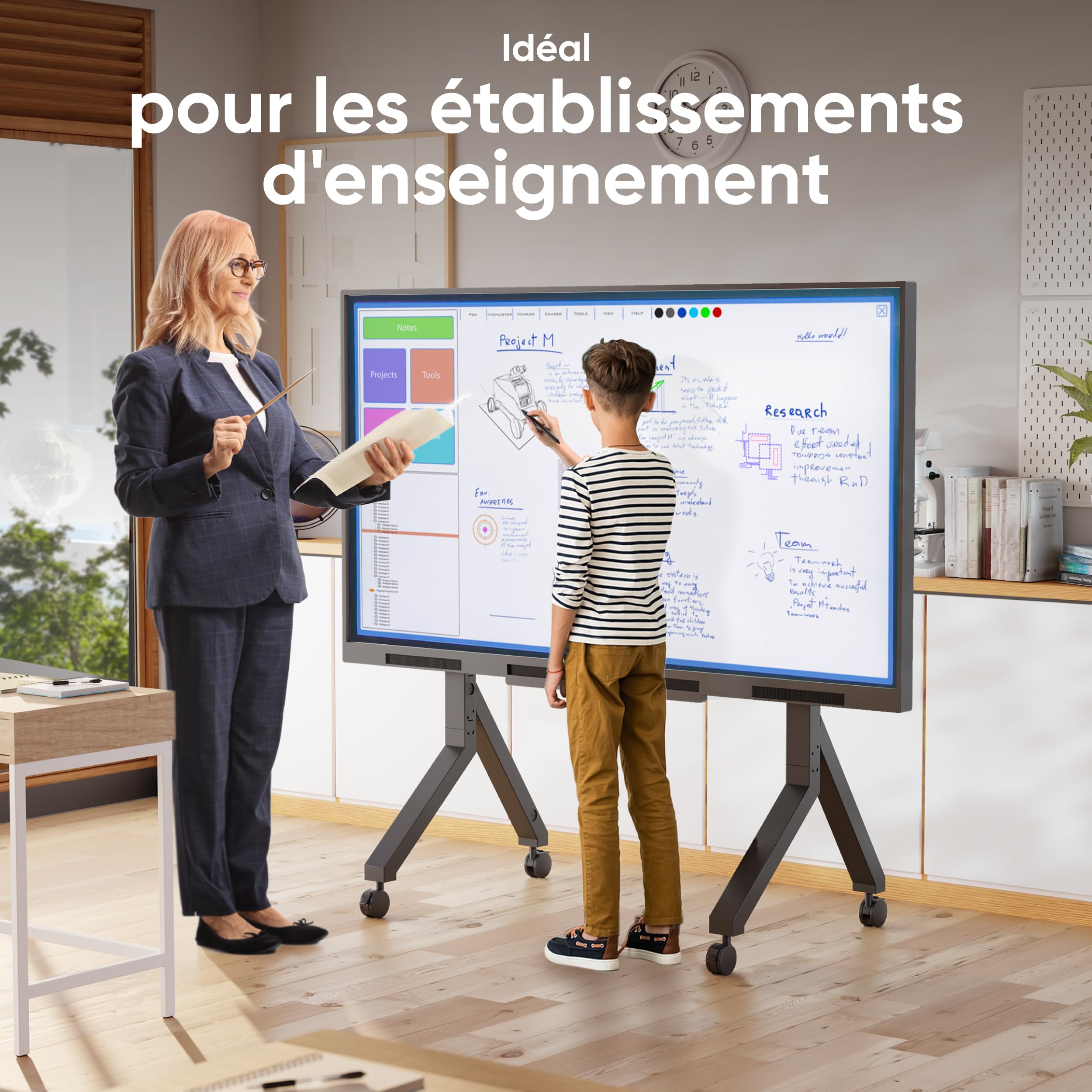 ONKRON Support TV roulettes pour 70-110 Pouces Écrans Interactifs & TVs, Pied Television Mobile Charge Max 125 kg, Support TV sur Pied Max VESA 1000x800, Chariot Tele roulettes Noir TS2081-B