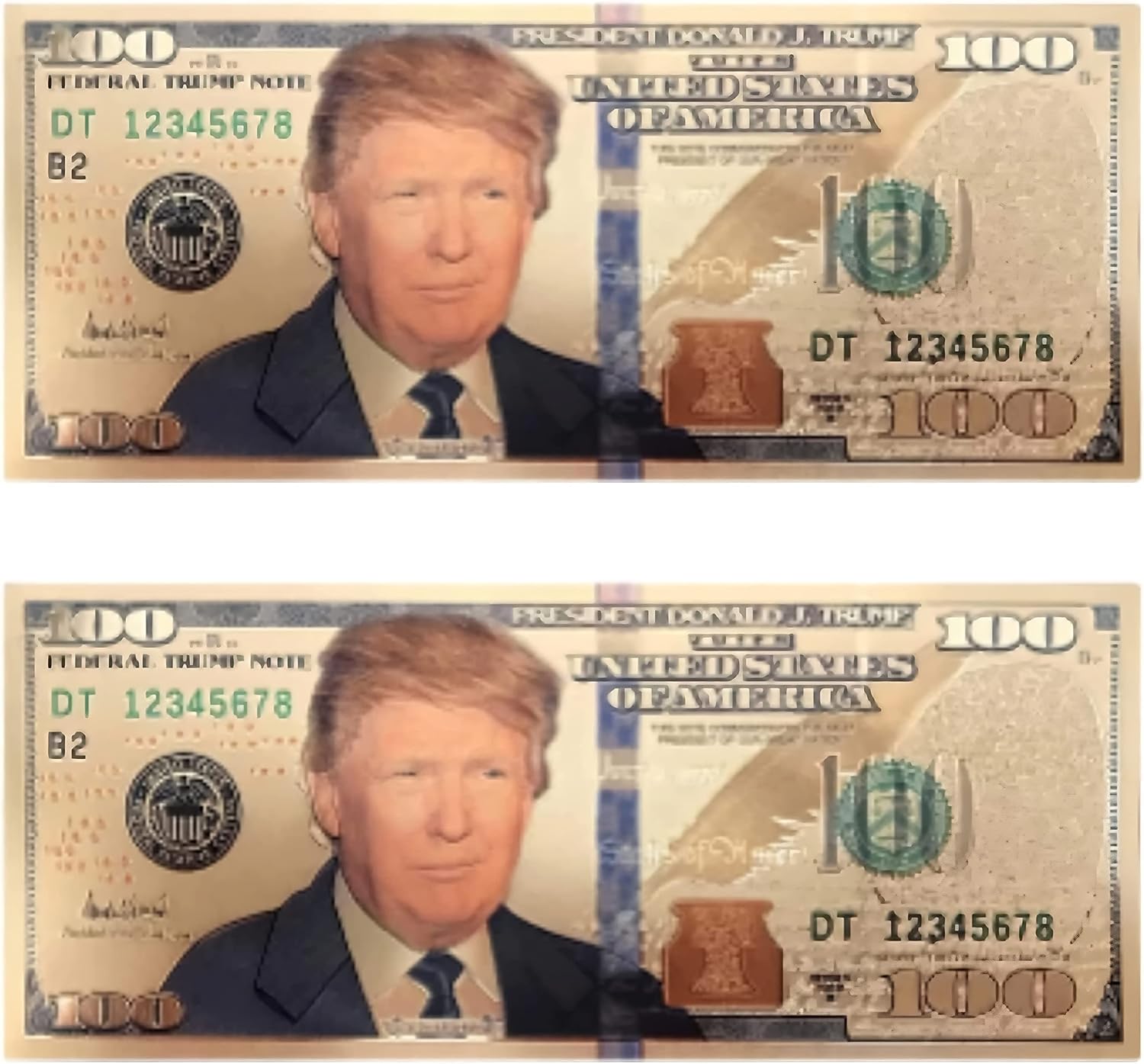blinkee Two Pack 100 USD President Donald Trump Collectible Gold Plated Fake Bank Note