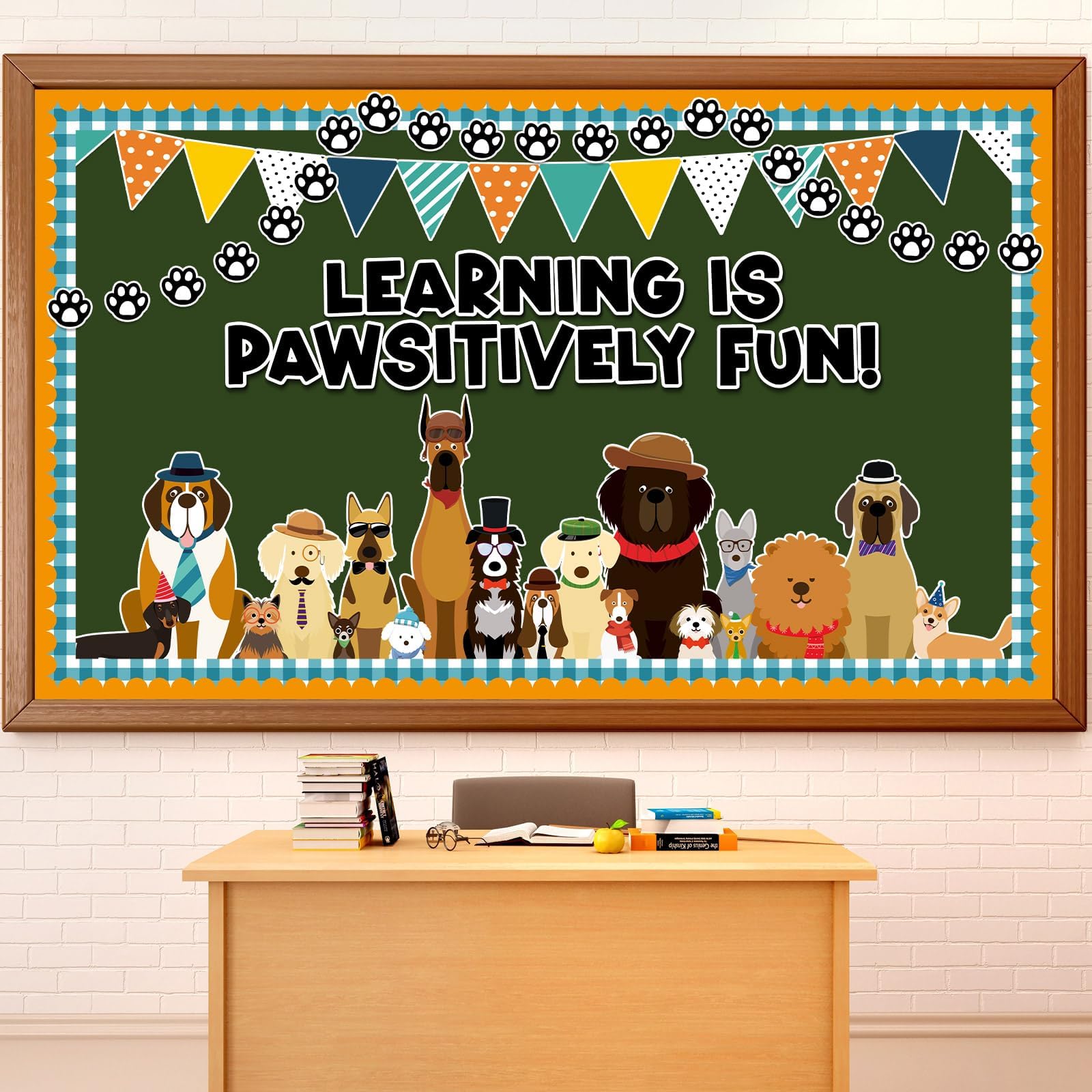Pet Learning Classroom Bulletin Board Decorations Puppy Theme Classroom Decoration Cute Dog Paw Cutouts Learning is Pawsitively Fun Bulletin Board Set for Back to School Home Wall Decor