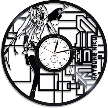 Hatsune Miku 12 inch Vinyl Record Wall Clock, Black, Quartz Movement, Unisex
