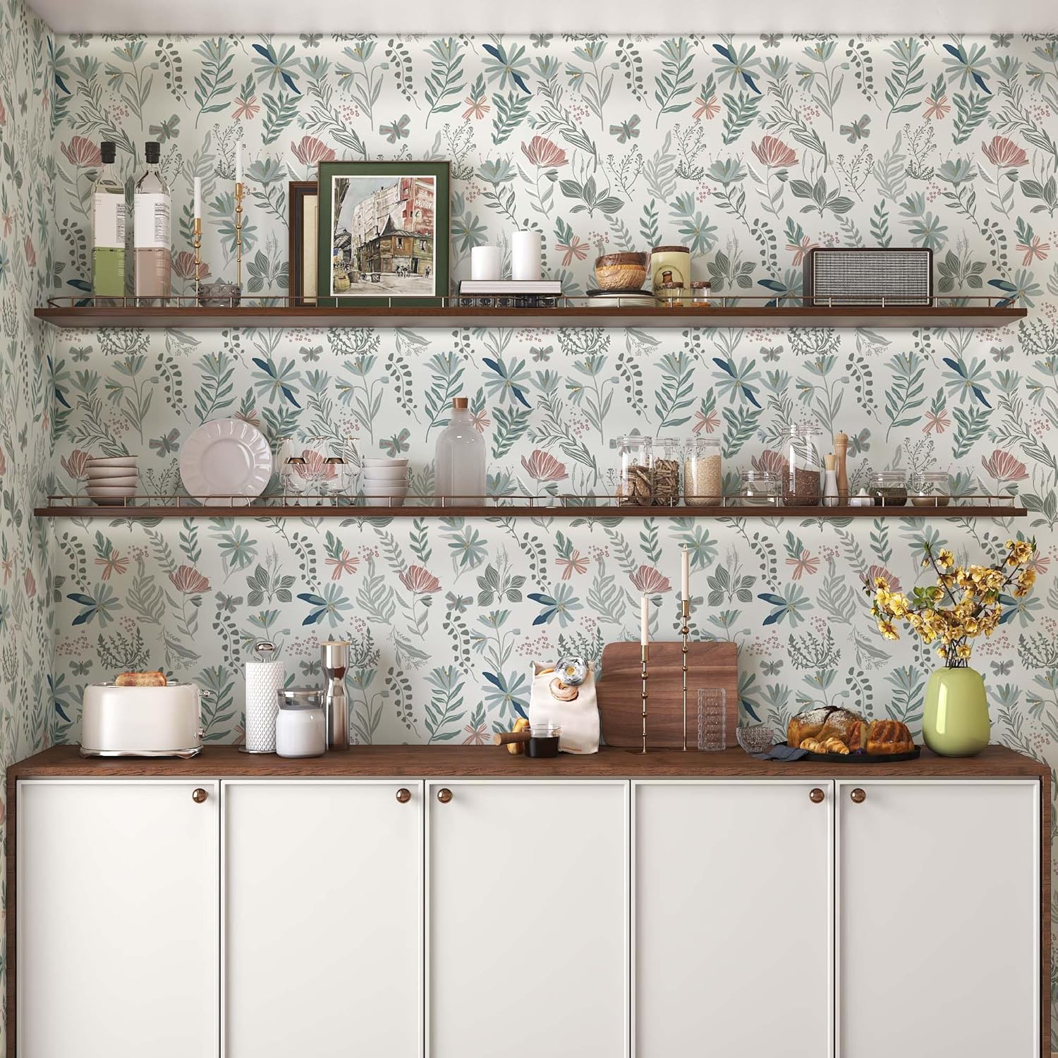 PeonyQueen Floral Wallpaper Peel and Stick Boho Contact Paper 17.3 x 78.7 Vintage Removable Self Adhesive Wallpaper for Bedroom Bathroom Waterproof Wildflower Botanical Wall Paper Home Decor Vinyl