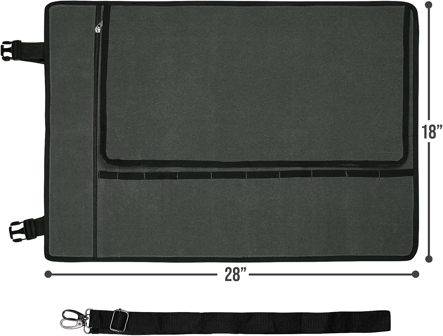 Zuperia Chef’s Knife Roll Bag, Waxed Canvas Knife Cultery Carrier, Portable Chef Knife Cases, Knife Pouch Holders-10 Slots & 1 Zipper Pocket- Hold Home Kitchen Knife Tools Up To 18.8” (Grey): Home & Kitchen