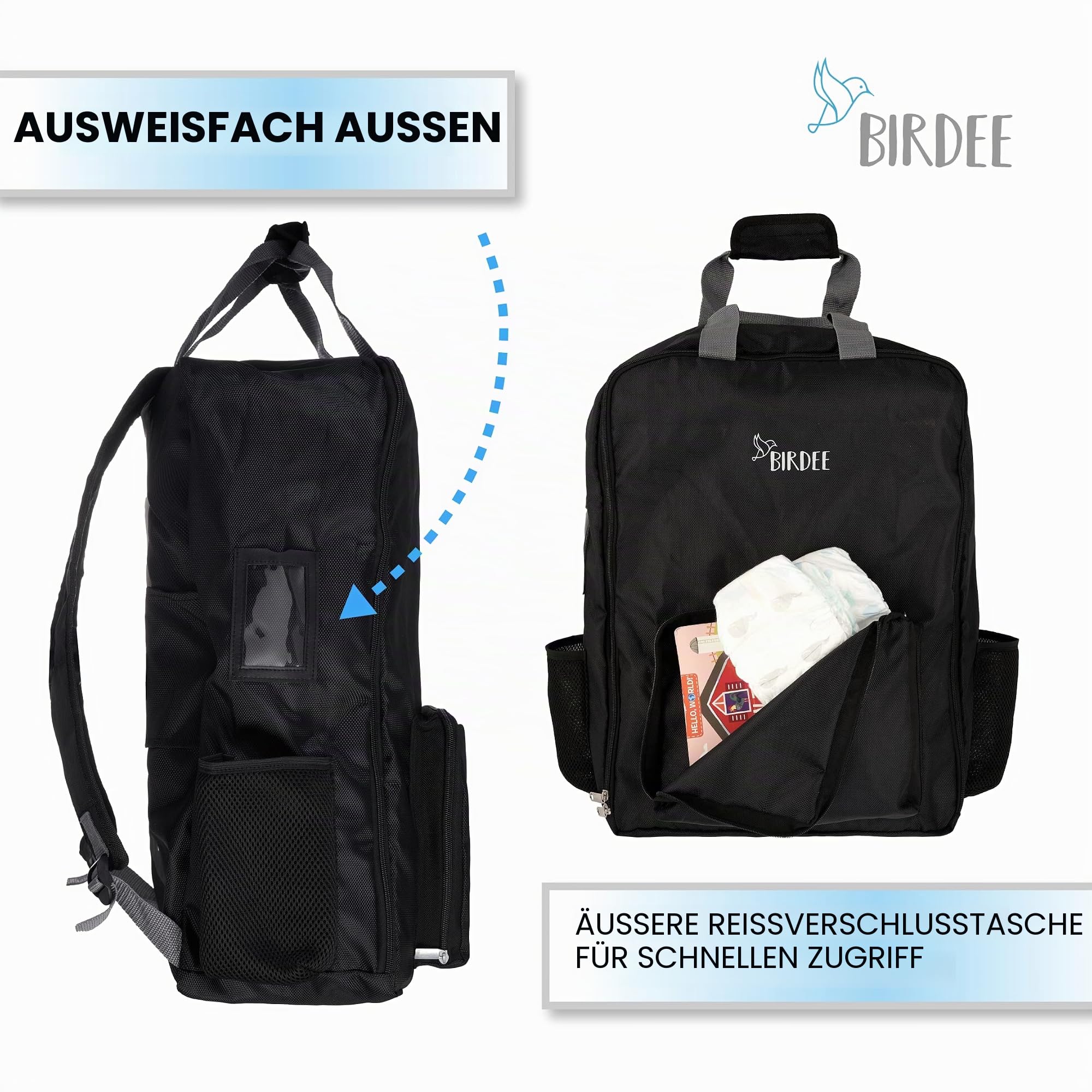 Birdee Faltbare Kinderwagen-Reisetasche passend für GB Pockit, robuster Rucksack für Flugreisen, Schwarz