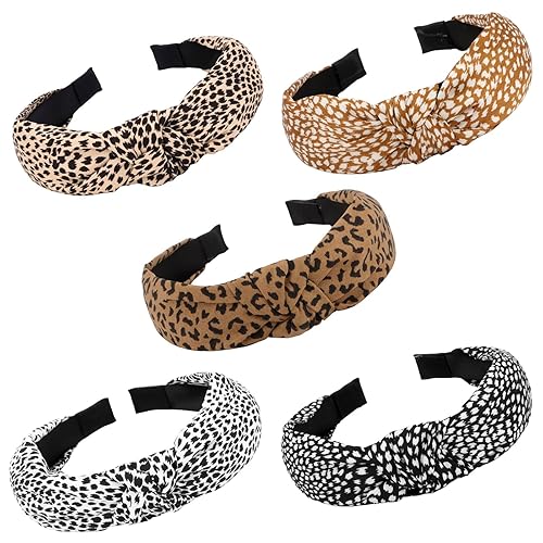 Miniatura 10 de VELSCRUN Paquete de 5 diademas bohemias de seda anudadas de satén, diademas anchas para mujeres, niñas, accesorios de peinado de moda, regalos