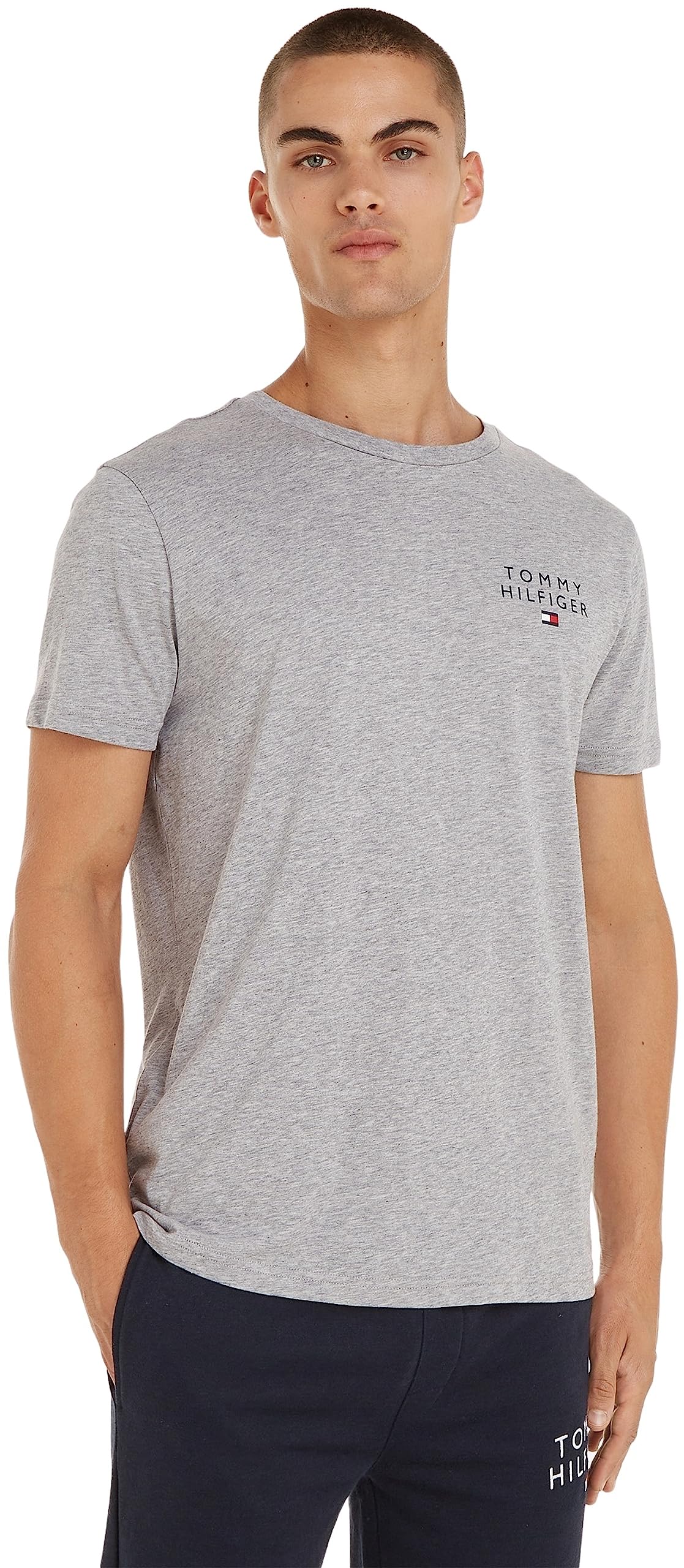 Tommy Hilfiger Men's Grey (Light Grey Heather) Short Sleeve Round Neck T-Shirt, M