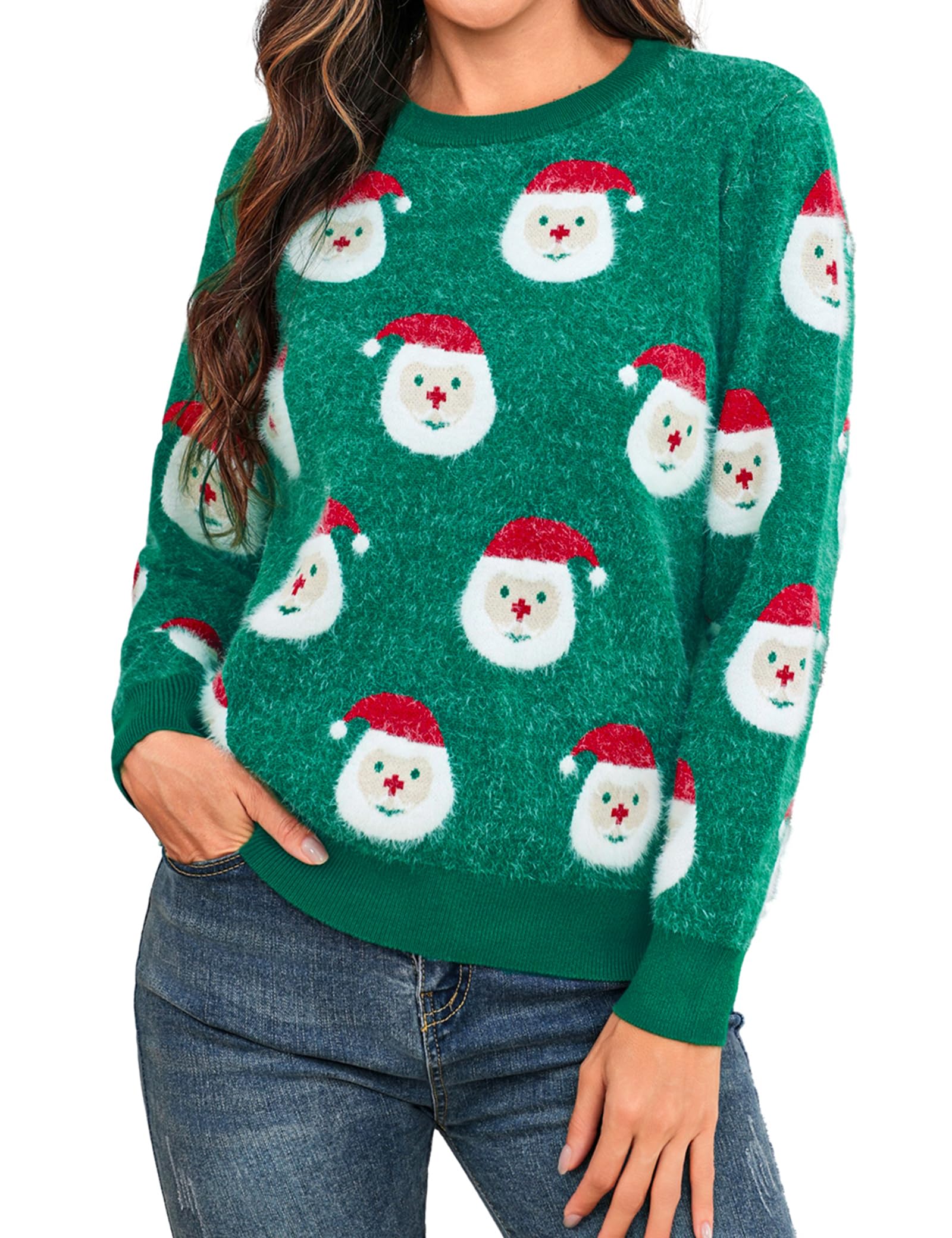 Totatuit Jersey de Navidad Mujer Suave Cálido Invierno Estampado Papá Noel