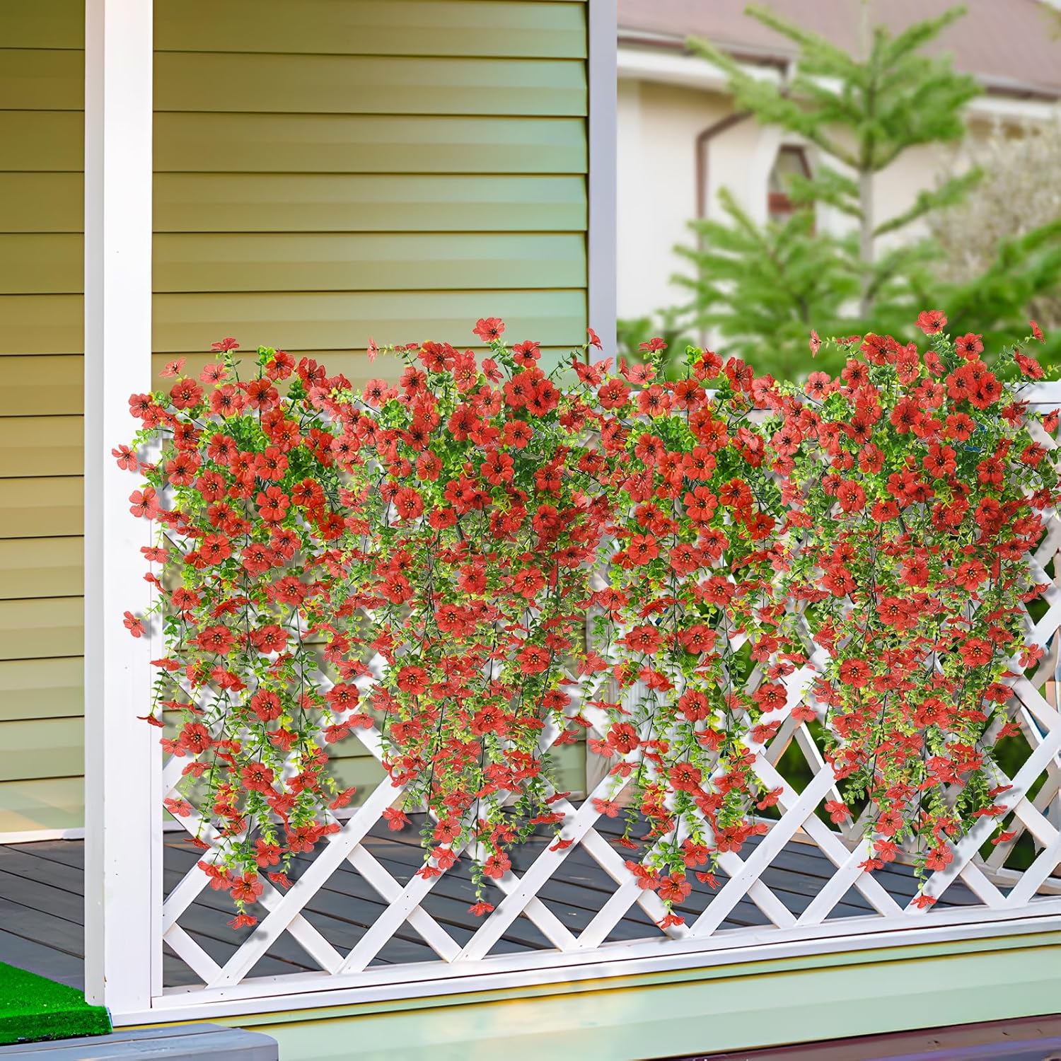 Artificial Hanging Flowers Plants for Outdoor Spring Summer Decoration, 2PCS Faux Silk Daisy UV Resistant Look Real for Outside Home Indoor Planter Porch Garden Yard Decor(Red) - Image 4