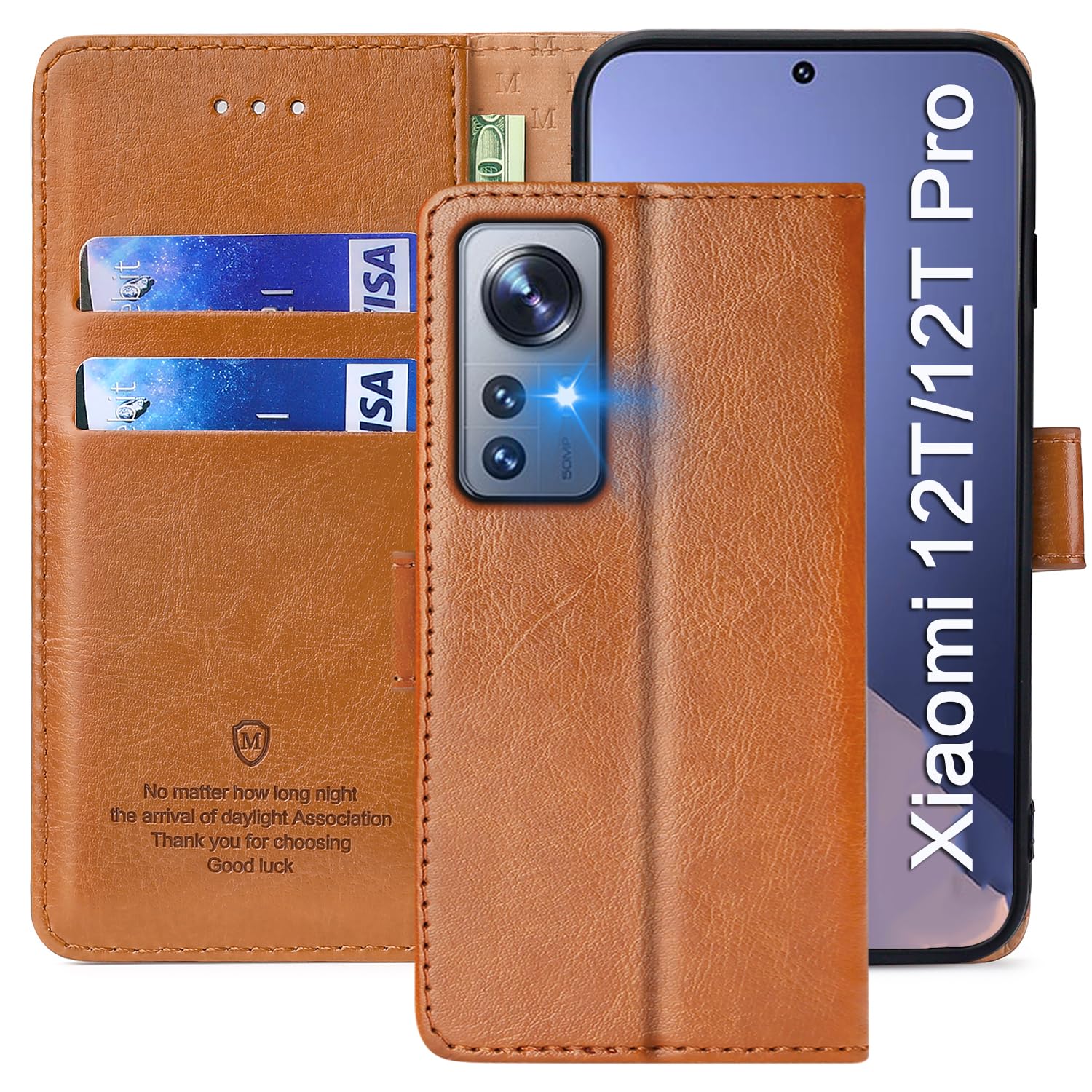 FMPCUON Funda para Xiaomi 12T/Xiaomi 12T Pro,Funda Libro Xiaomi 12T/Xiaomi 12T Pro Funda con Tapa,Cuero Carcasa Magnético Funda Cartera Móvil para Xiaomi 12T/Xiaomi 12T Pro, Marrón — view 2