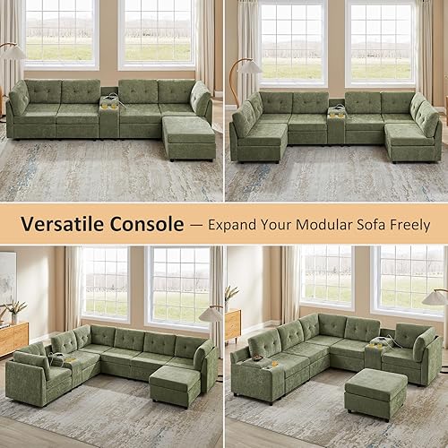 Miniatura 6 de VANOMi Sofá modular seccional, sofás seccionales en forma de U para sala de estar, sofá modular de nube de 4 asientos con 2 otomanas, 112 pulgadas