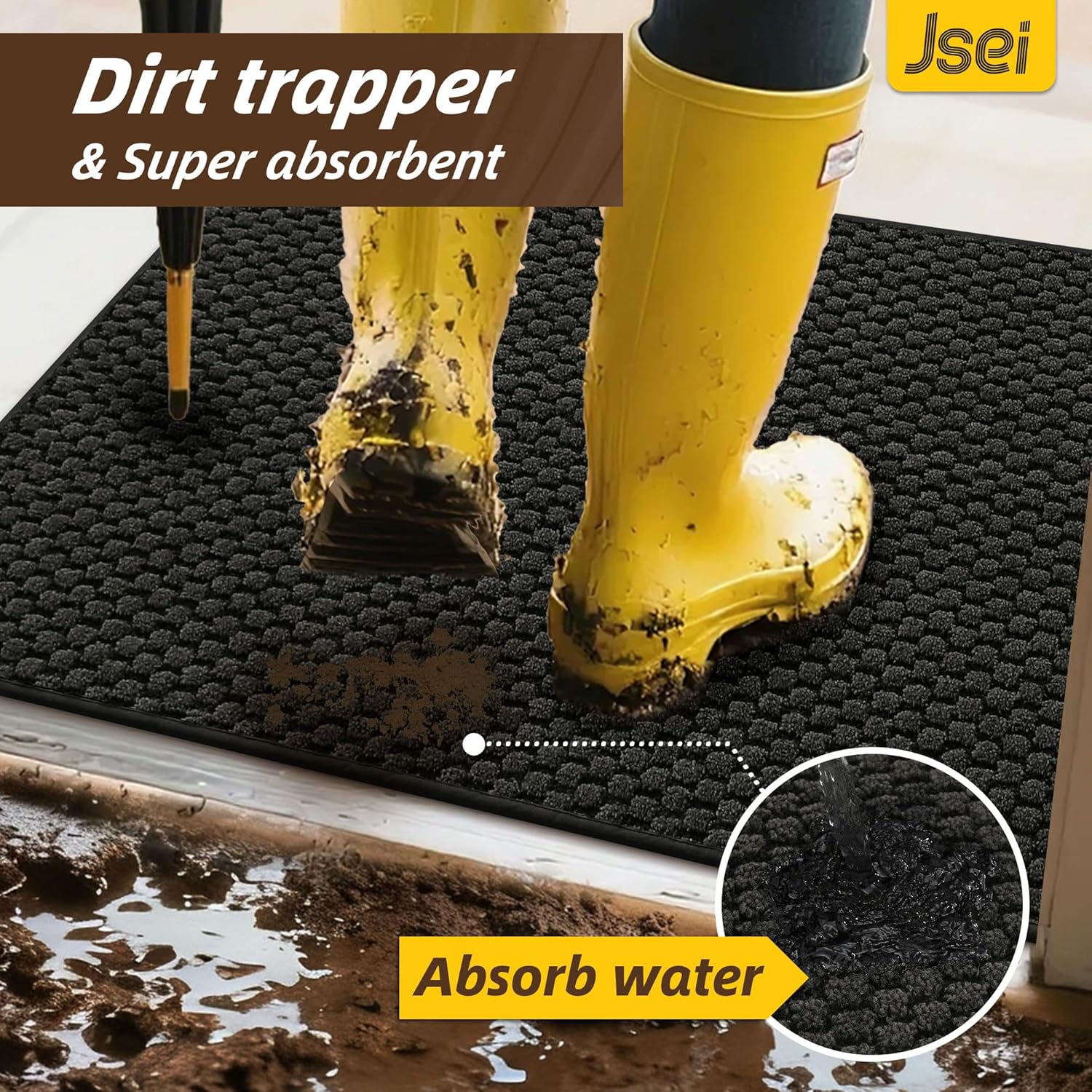 JSEI Dirt Trapper Door Mat 20"x32", Non-Slip Entryway Rugs Doormat Indoor, Washable Absorbent and Stain Resist Welcome Floor Mat for Front Door, Dog Door Mat, Dirty Wet Shoes & Paws, Dark Grey