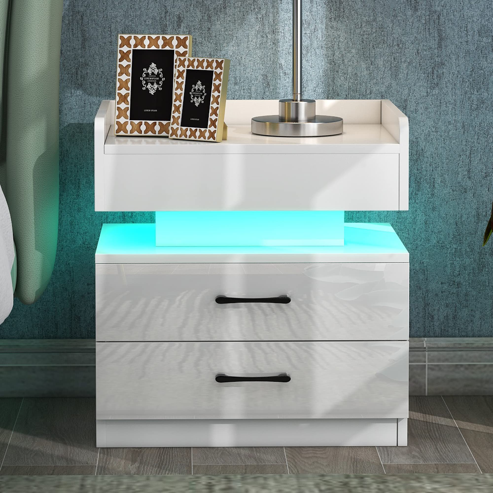Buy LED Nightstand with Charging Station, White Night Stands with USB