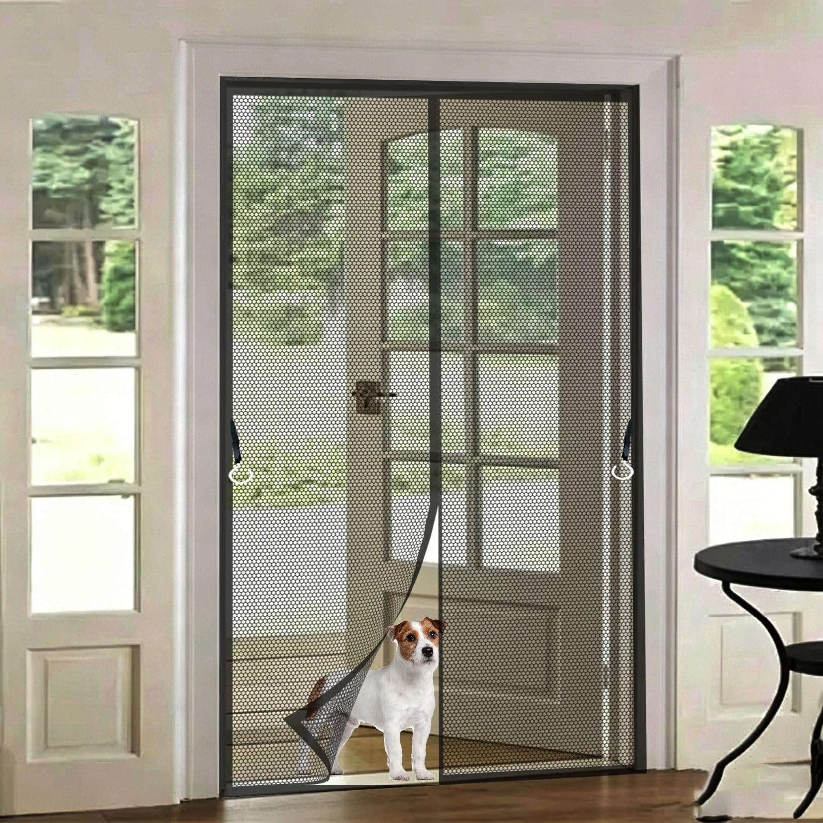 Magnetic Fly Insect Screen Door 169 x 178 cm Frame Hook & Loop, Powerful Magnets Fly Screens Doors Nets Lets Fresh Air, Easy to Install for Patio Doors Bedroom, Black