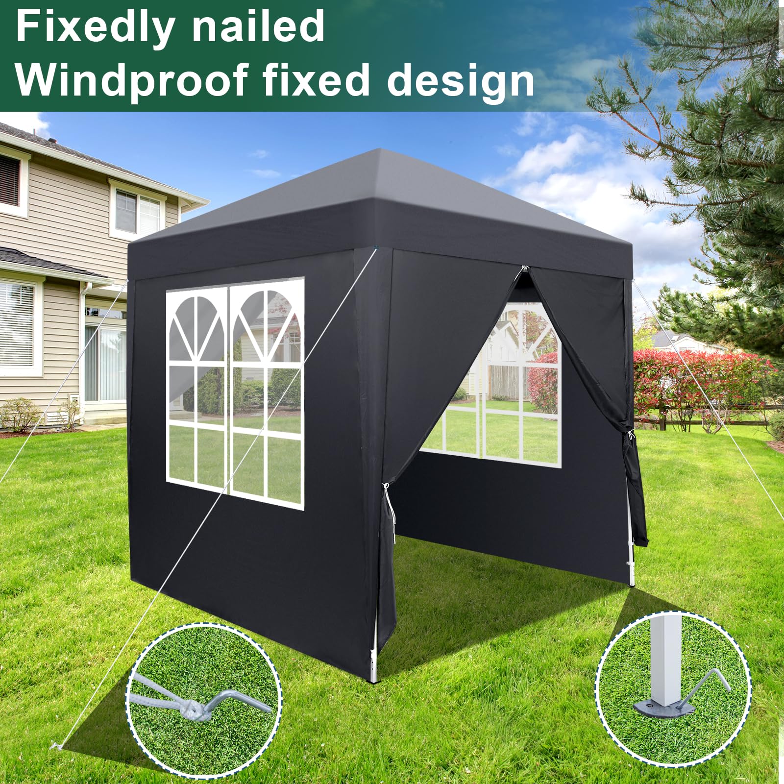LEADZM Gazebo 2x2m Pieghevole con 4 Pareti Laterali, Tenda da Giardino Regolabile in Altezza Impermeabile UV 50+ Antivento con Borsa da Trasporto,Antracite