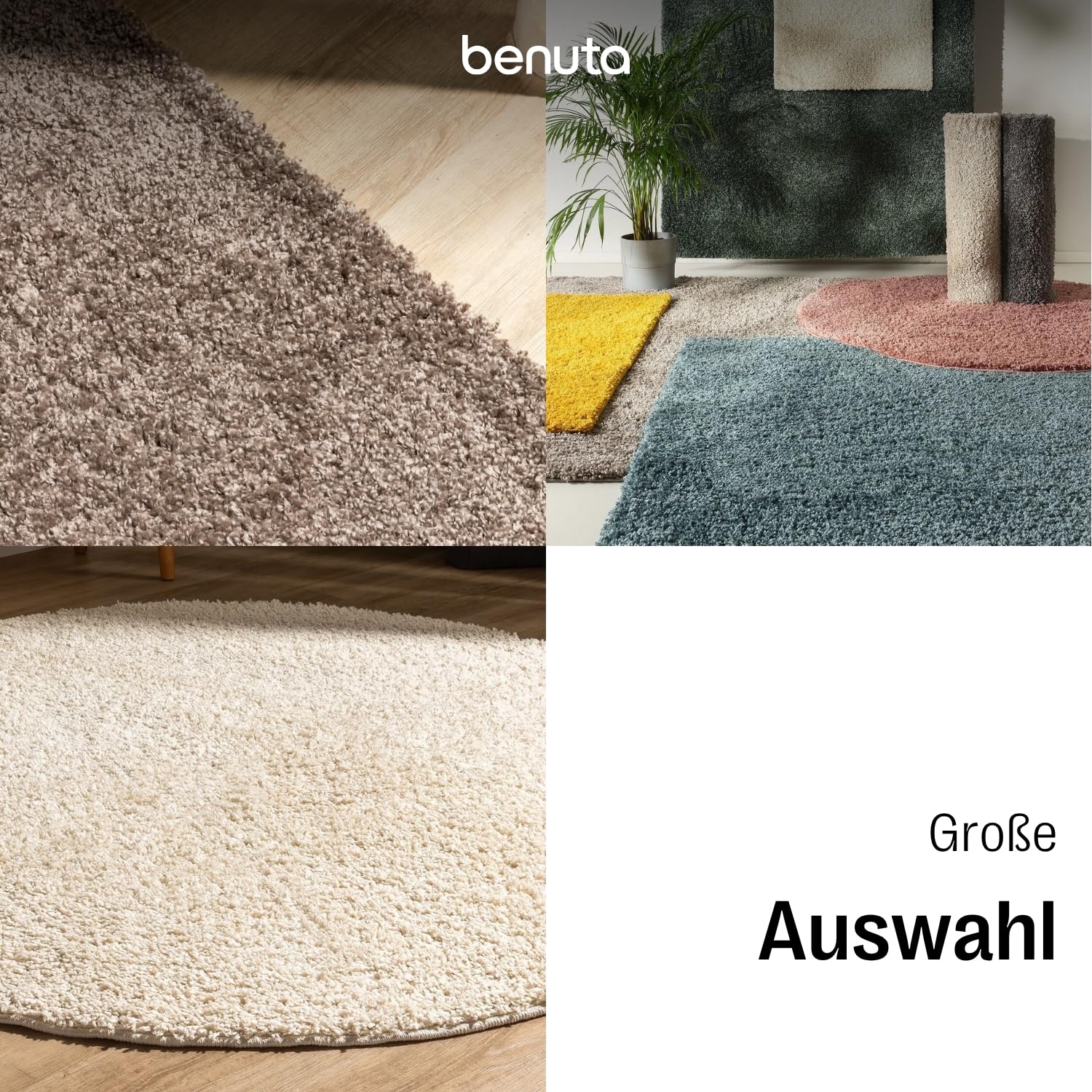 benuta Basic Hochflorteppich Soho - Taupe ø 120 cm rund - Kuschelig Weicher Teppich im Minimalistischen Look - Pflegeleicht - Fußbodenheizung Geeignet