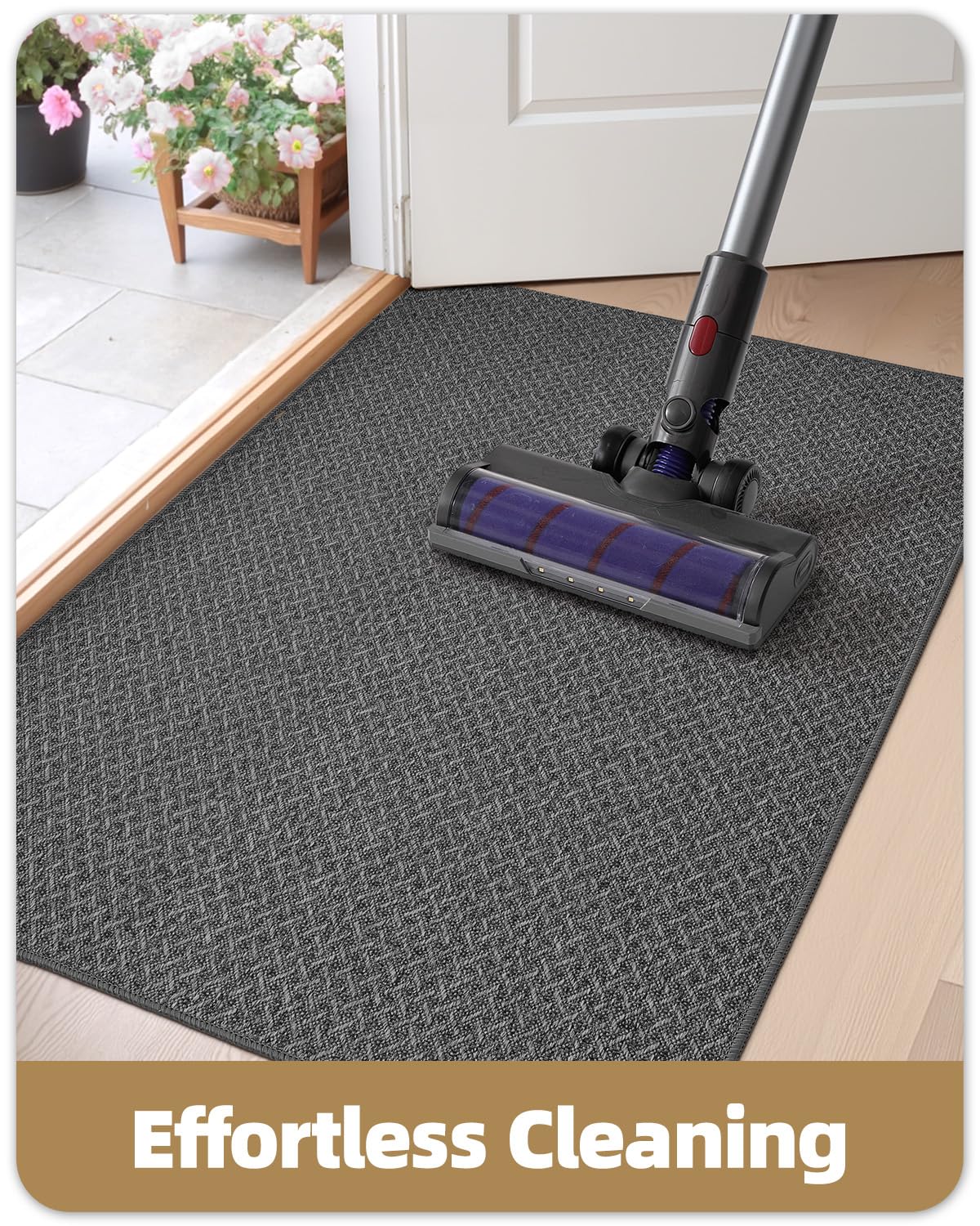 Color&Geometry Zerbino ultra sottile per interni con retro in gomma antiscivolo, 43,2 x 76,2 cm (arrotolato senza pieghe), tappeto per ingresso, zerbino per interni, lavabile, a basso profilo, grigio