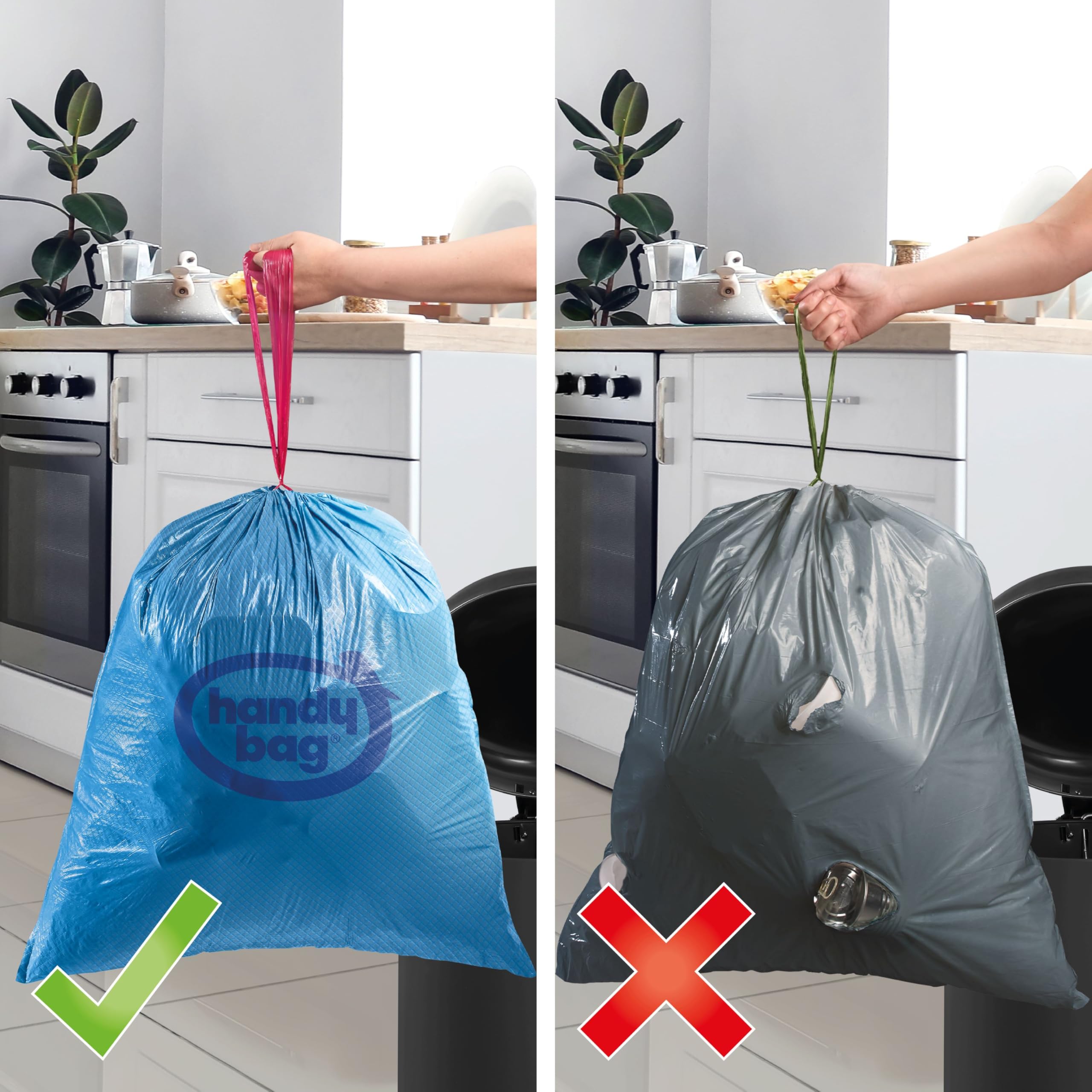 Handy Bag Bolsas de Basura Resistente Antigoteo, 100% Reciclado, Autocierre, 50L, 8 Bolsas, 1 Paquete