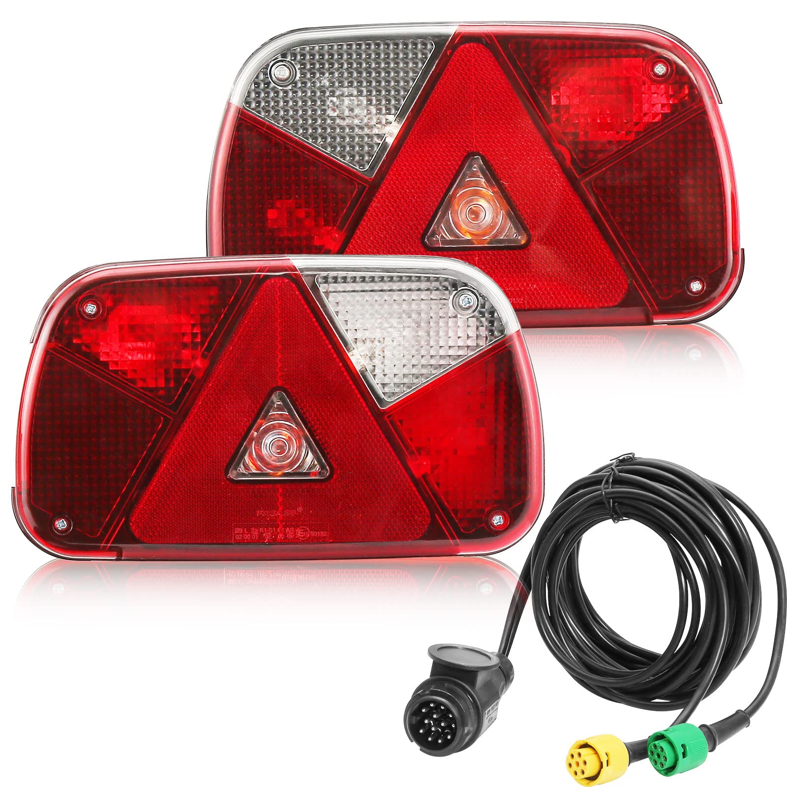 Kit Pilotos Traseros Remolque 12v,Precableada Conector 13pines Cable 4m con Conexión de Bayoneta de 2x6pines,Impermeable Homologado E11 7Funciones Luces Traseras de Remolque