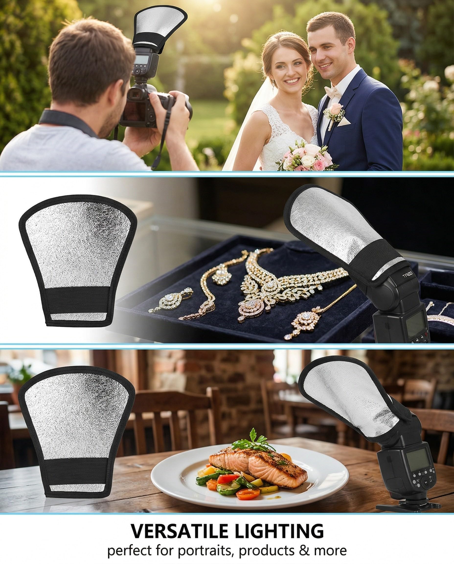 1 Pezzo Riflettore Fotografico, Diffusore Flash, 2 in 1 Argento/Bianco Riflettore, Flash Softbox Adatto per la Fotografia e gli Studi Fotografici
