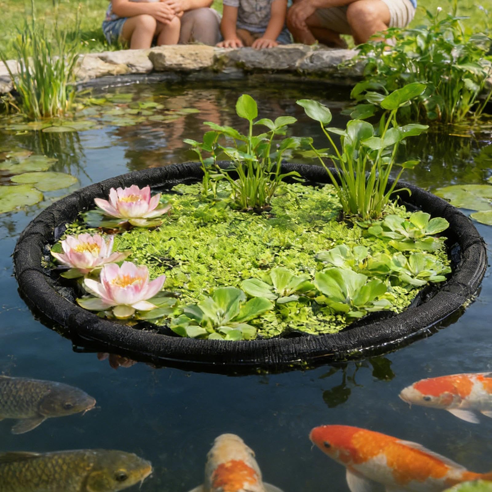 Schwimminsel Teich, 60/64/80cm Schwimmende Pflanzinsel – Pflanzenschutz Mit Feinmaschigem Netz, Wiederverwendbar. Perfekt Für Gartenteich, Fischteich, Wasserspiele. Schützt Wasserpflanzen, Fördert
