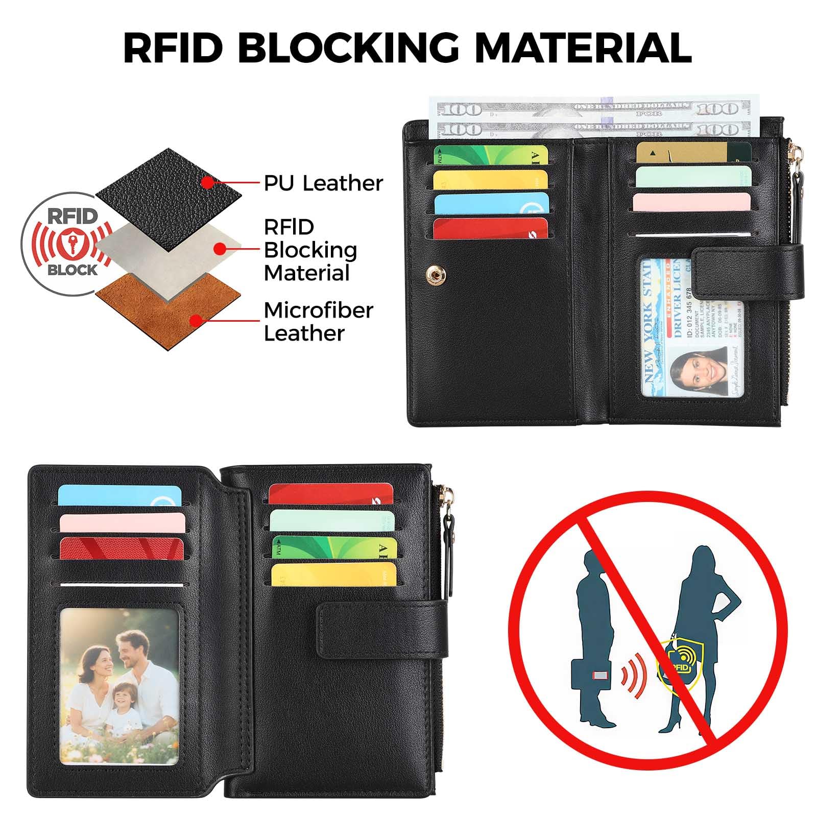 Carteras de Mujer Monedero Mujer Triple Plegado Multifuncional con Cremallera Billetera con Protección RFID de Portamonedas Integrado 16 Tarjeteros y 2 ID Ranuras,Broches Ajustables,Verde | Tarjeta de mujer, Bloqueo RFID,Cierre de cremallera, Ranuras para