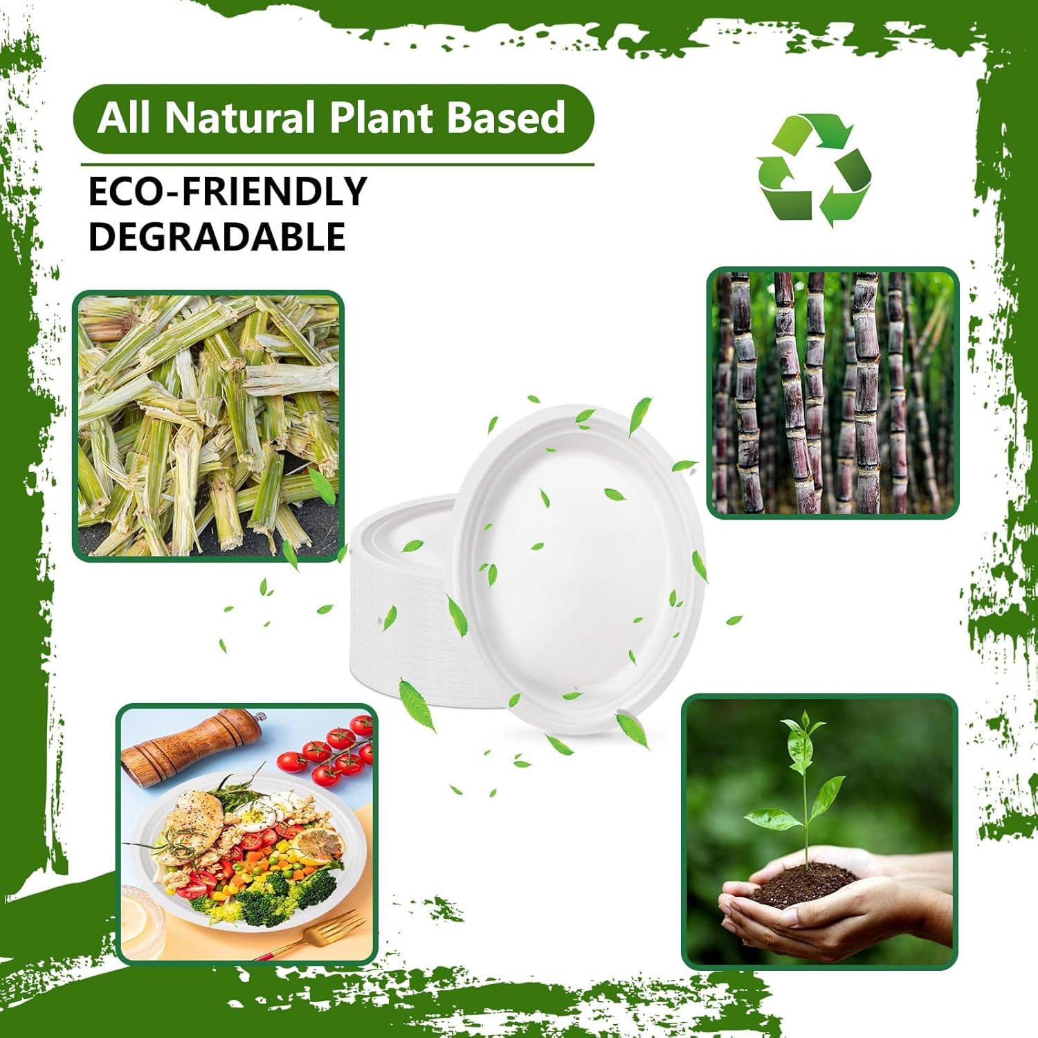 50 PCS White Plates | Compostable Oval Paper Plates 12 Inch | Heavy Duty Disposable Plates Large Platters for BBQ, Picnic, Parties, Home,Easter,St Patricks
