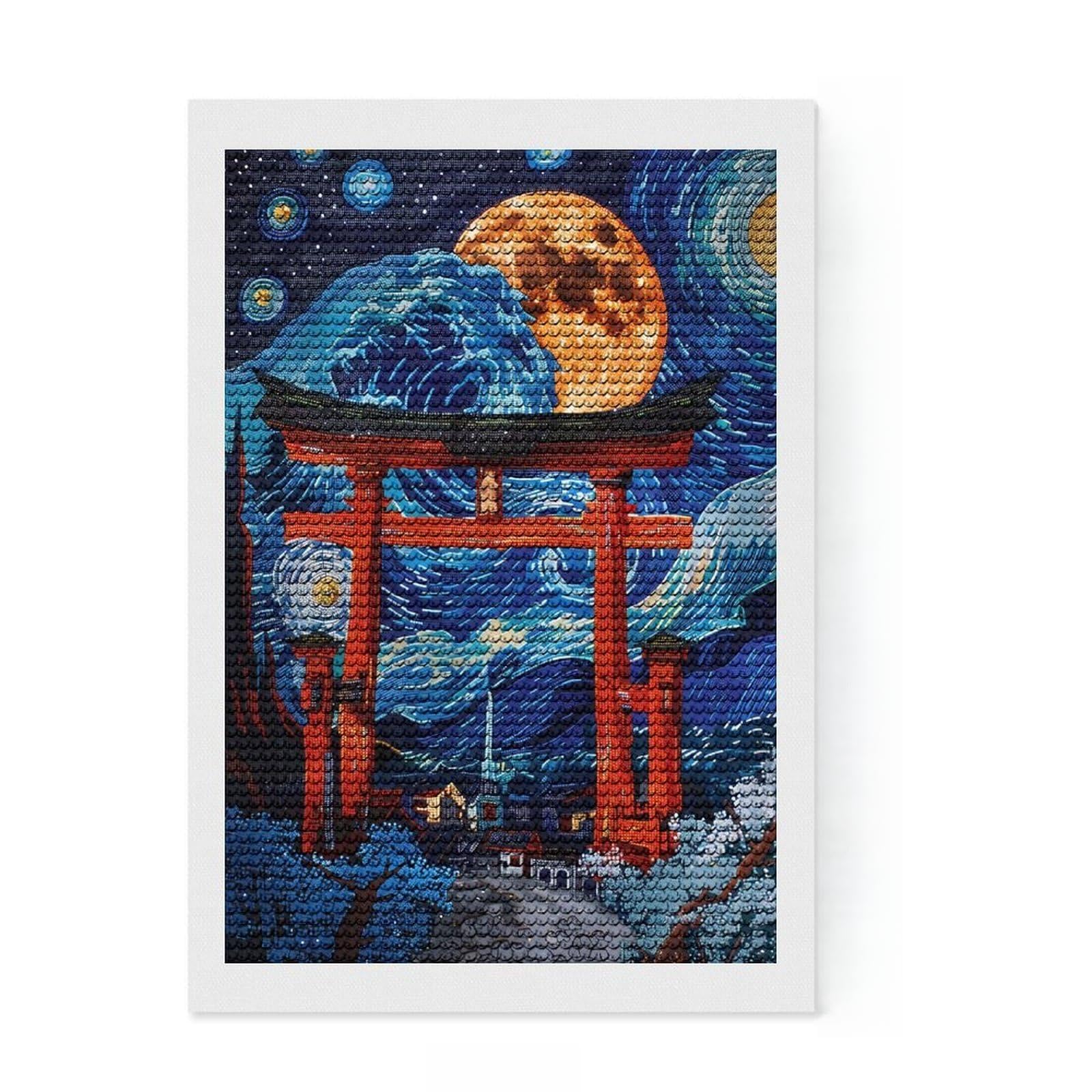 Junmoney Abstract Torii Starry Nigh Round Drill Diamond Painting 8"x12", Cute Room Decor, Relaxing DIY, with Tool Kit, Thoughtful Present