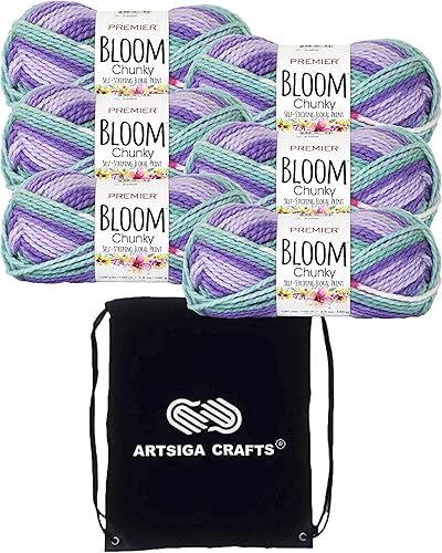 Premier Yarns Bloom Chunky Wildflower 1114-10 (paquete de 6) Hilo de punto suave #5 100% acrílico con 1 bolsa Artsiga Craft