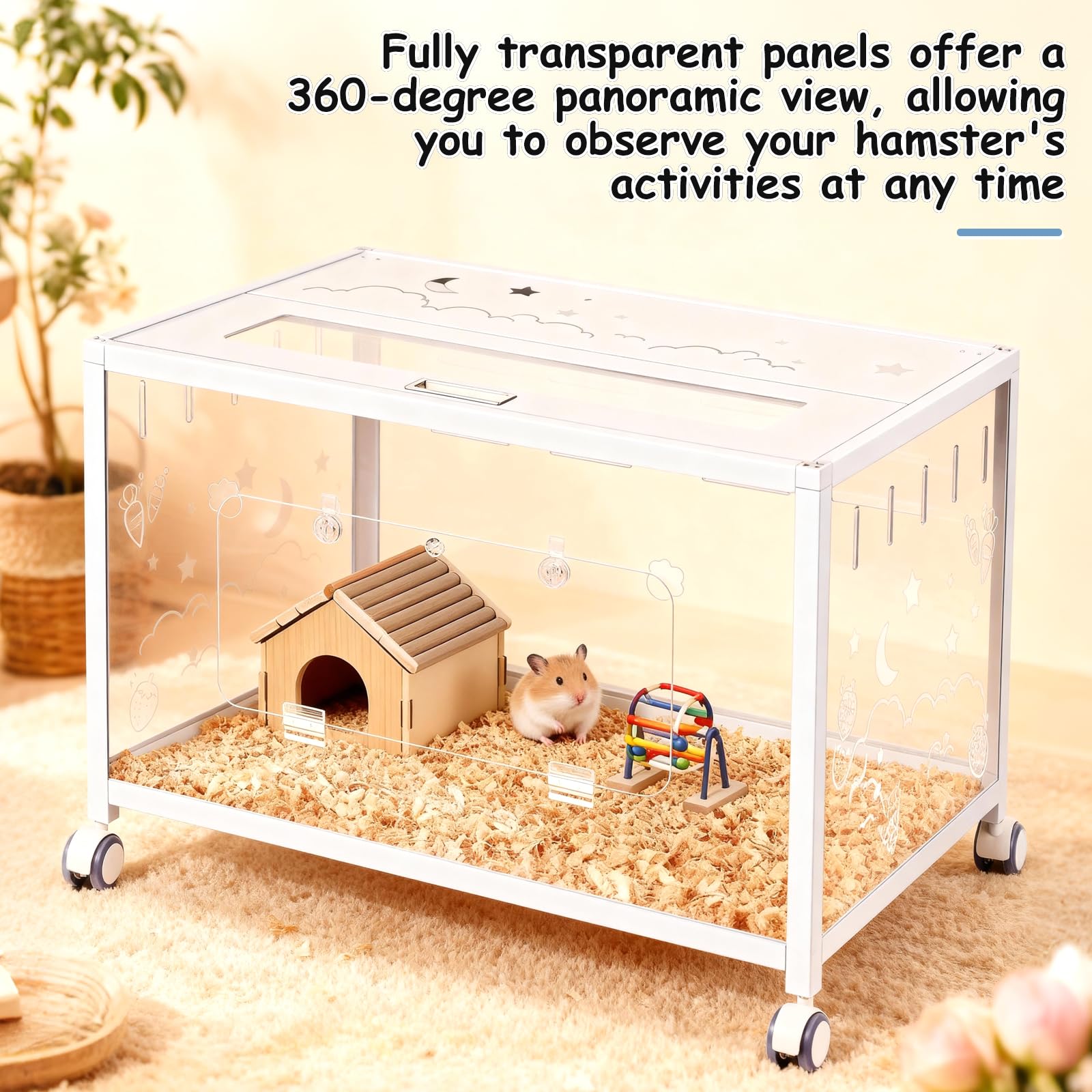 Jaula de hámster para ratas y animales pequeños, jaula de hámster con transparencia de 360 grados, con doble puerta y ruedas, conejillos de indias, roedores, hámster enano, esperma de tejón