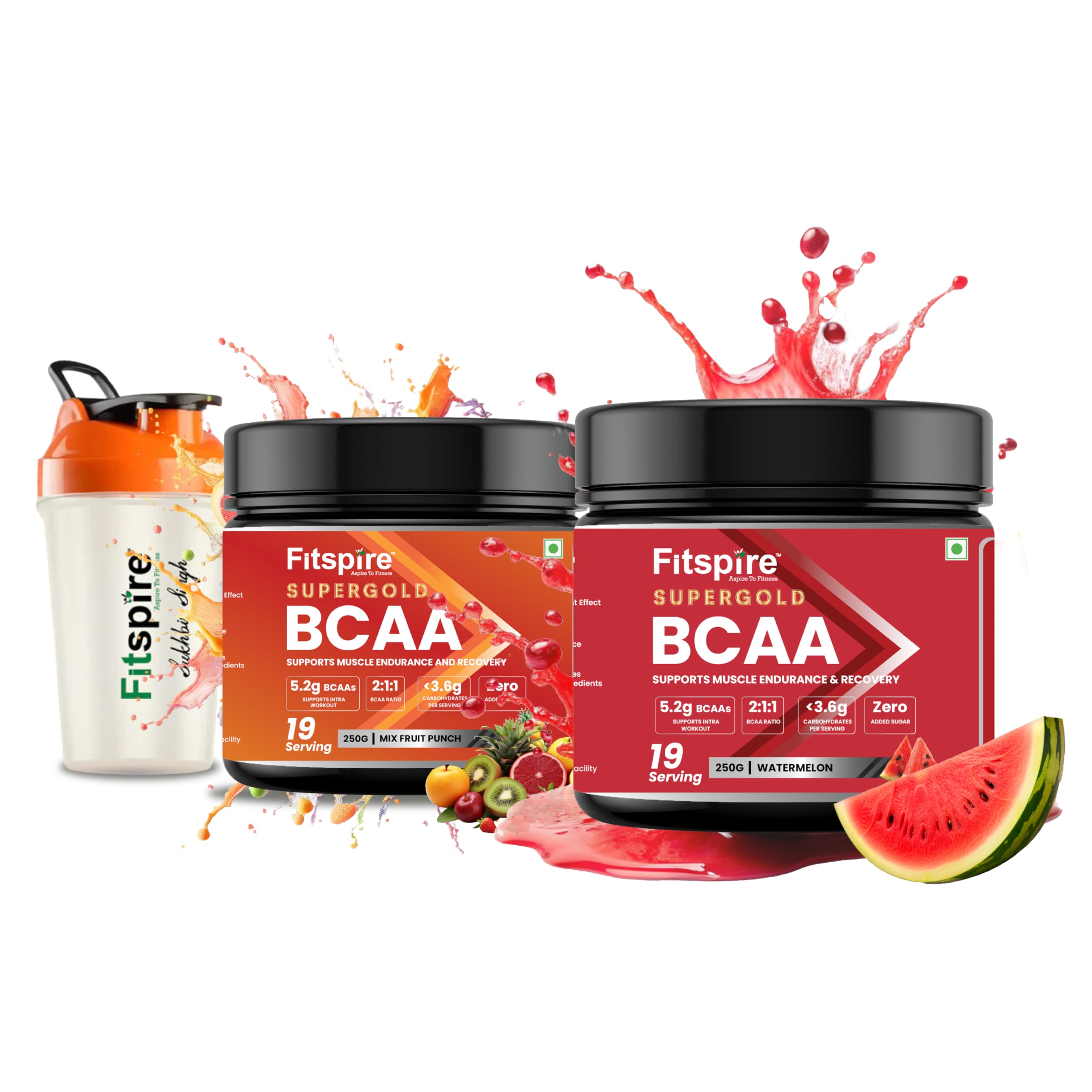 Fitspire Super Gold BCAA For Men & Women | 5.2g BCAAs in 2:1:1 Ratio | For Muscle Recovery & Endurance | Pre & Post Workout | Watermelon & Fruit Punch, With Free Shaker (B08Z7M18QN) Amazon Price History, Amazon Price Tracker