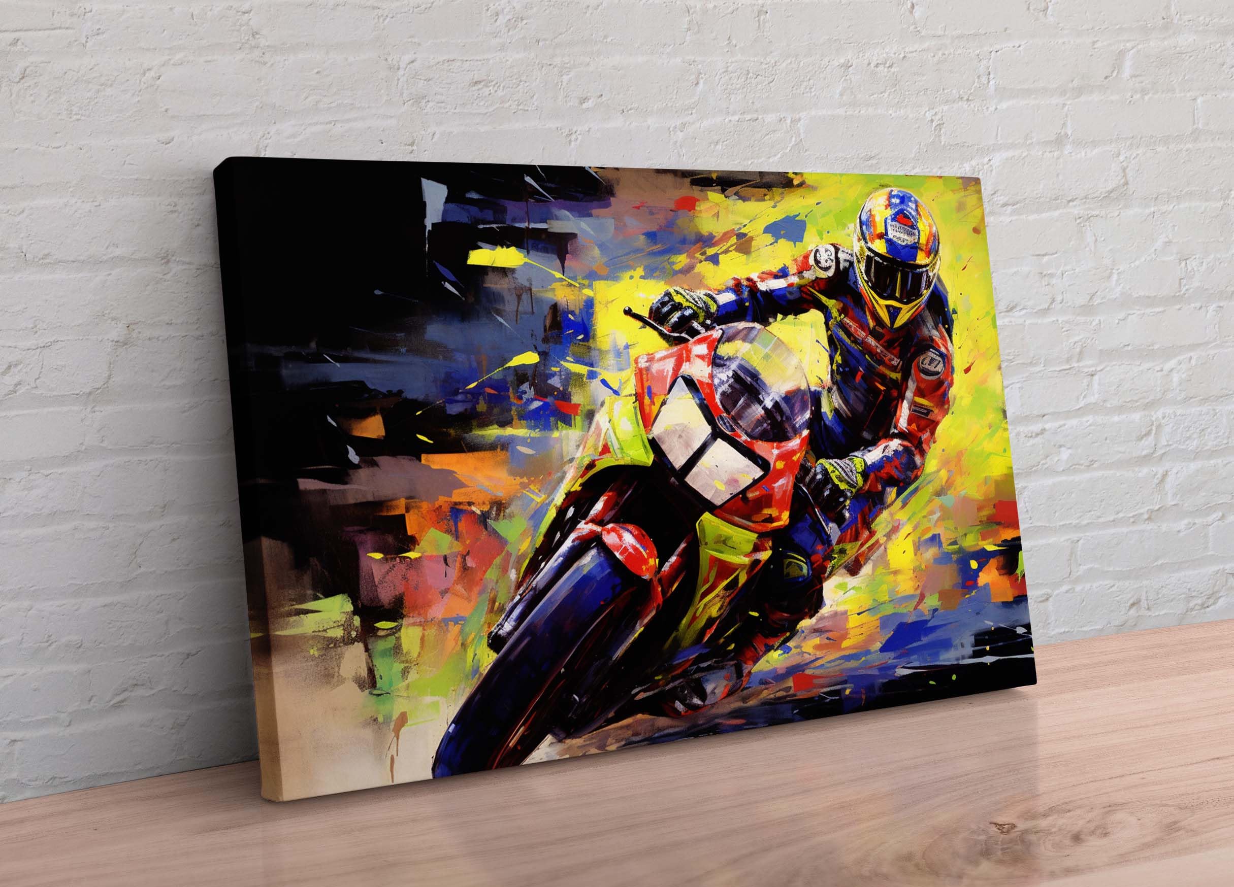 Valentino Rossi Moto GP Style Super Bikes Motorbikes Framed Canvas Wall Art Picture Print Home Living Room Dining Room Decor
