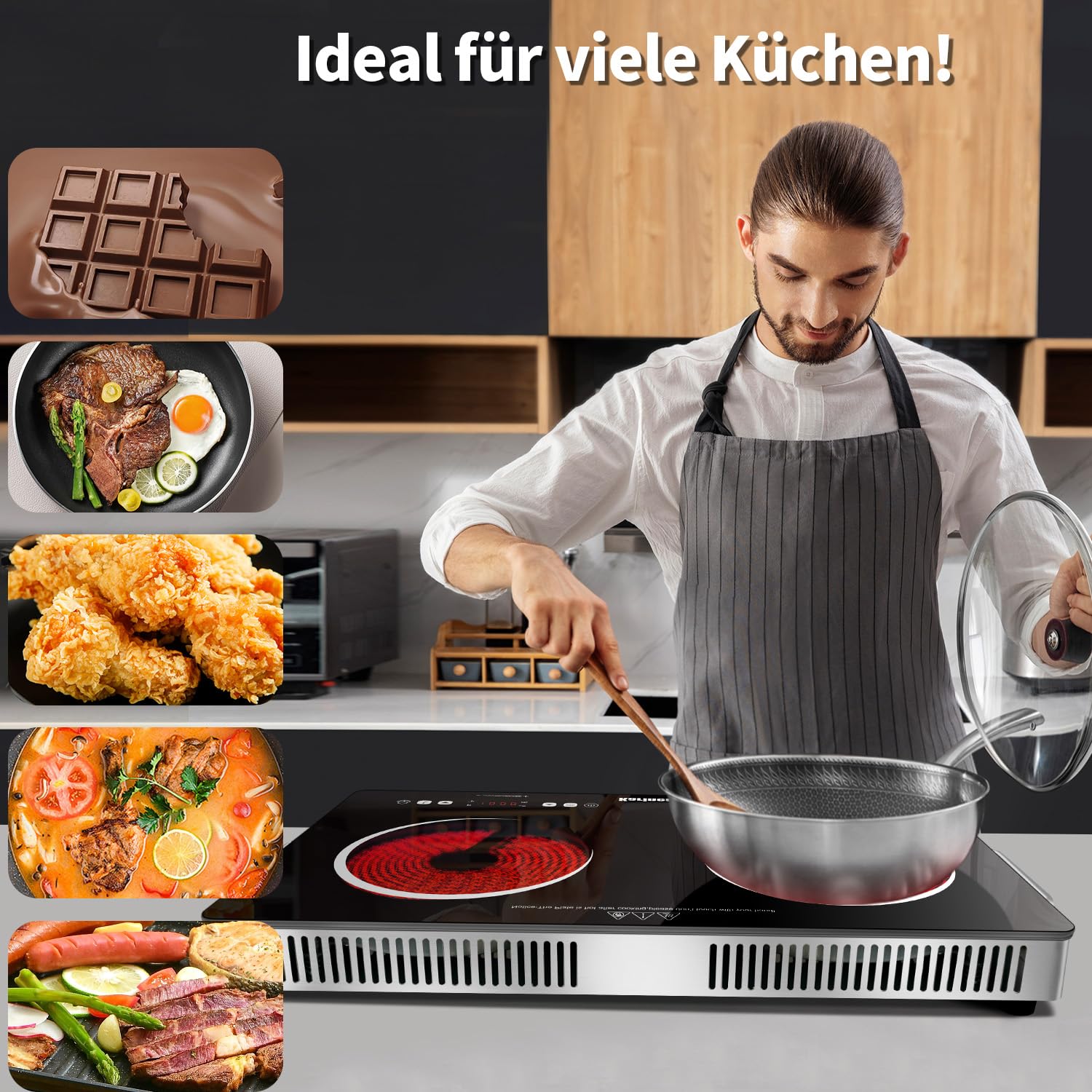 Karinear Elektrische Kochplatten 2er 3200W Glaskeramikkochfeld Freistehend Drehknopf 240V