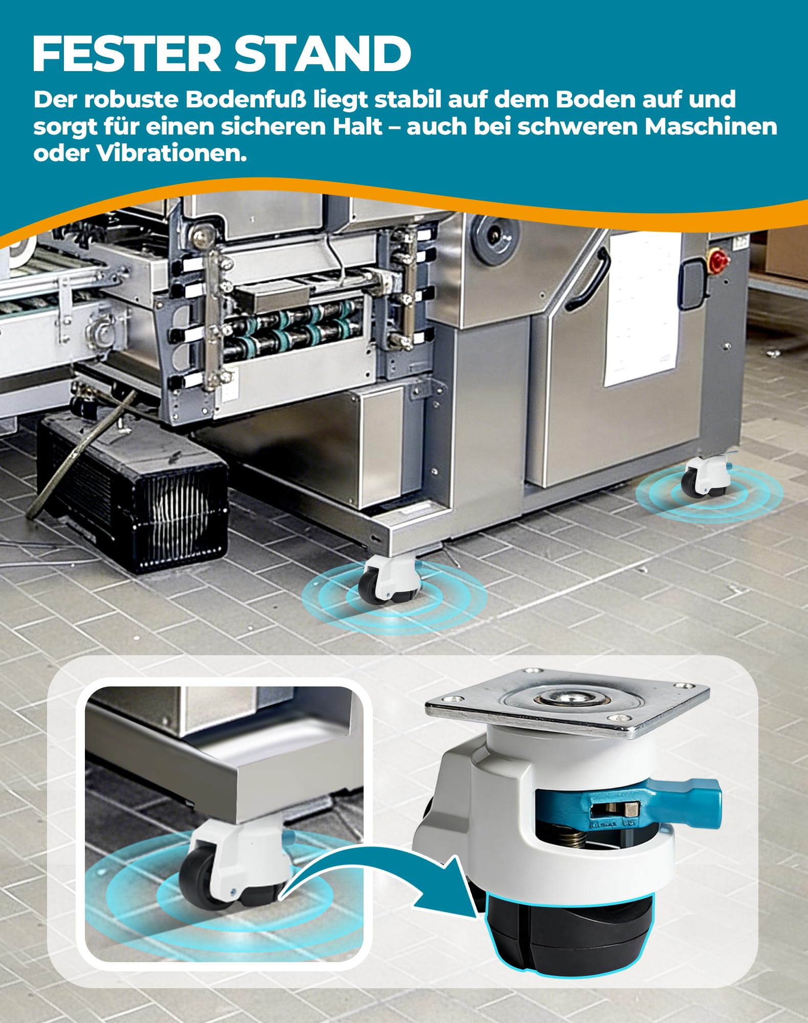 1000 kg Tragfähigkeit Schwerlastrollen mit Ratschengriff, höhenverstellbare Nivellierrollen, 4 Stück, stabil und ausgewogen, passend für Werkbank, Maschinen und schwere Möbel