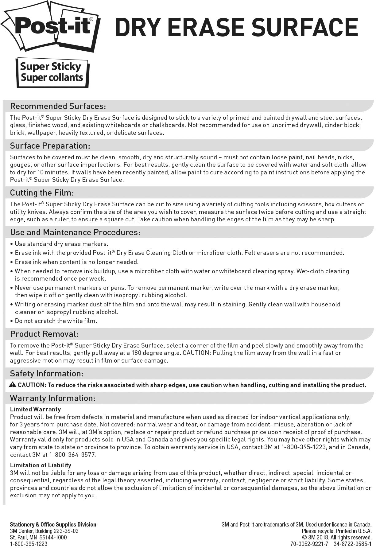 Postit Dry Erase Whiteboard Film Surface for Walls, Doors, Tables