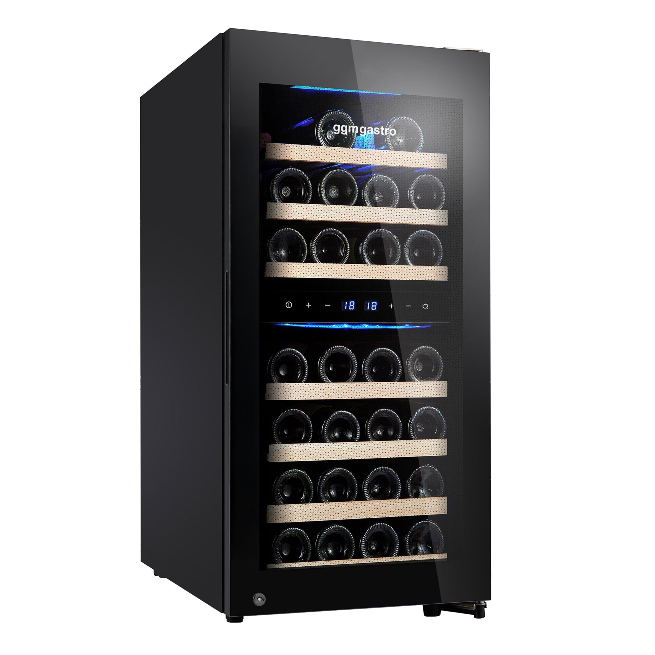 GGM Gastro Weinkühlschrank 100 L, 2 Zonen, 33 Flaschen, 39,5x58x84 cm | Präzise digitale Steuerung, edles Design mit LED-Beleuchtung, abschließbare Sicherheit, pflegeleichte Oberflächen
