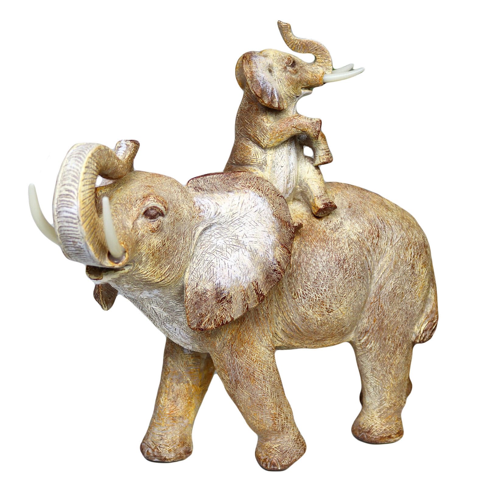 Darthome Brown African Elephant & Calf Ornament 27Cm Resin Rustic Lifelike Safari Animal Sculpture