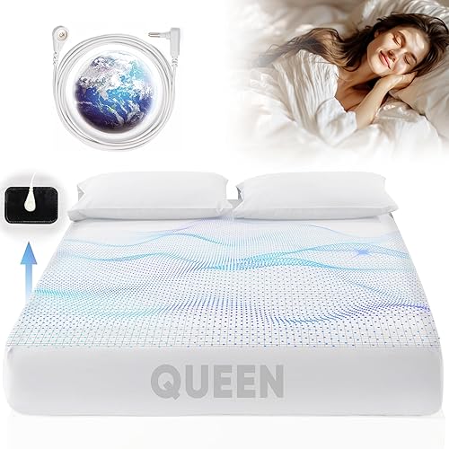 Miniatura 7 de Grounding Sheets - Sábanas tamaño Queen, 95% algodón orgánico + 5% fibra plateada pura, sábanas de tierra conectadas a tierra (Queen, 60 x 80 x 13