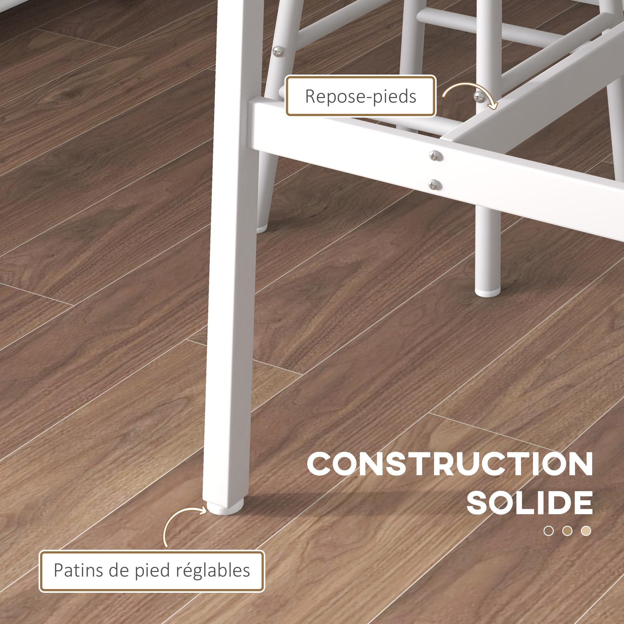 HOMCOM Set tavolo da bar bistrot + 2 sgabelli con poggiapiedi, tavolo mangia in piedi, struttura in acciaio, design industriale, tavolo alto da cucina, piano effetto legno naturale, bianco